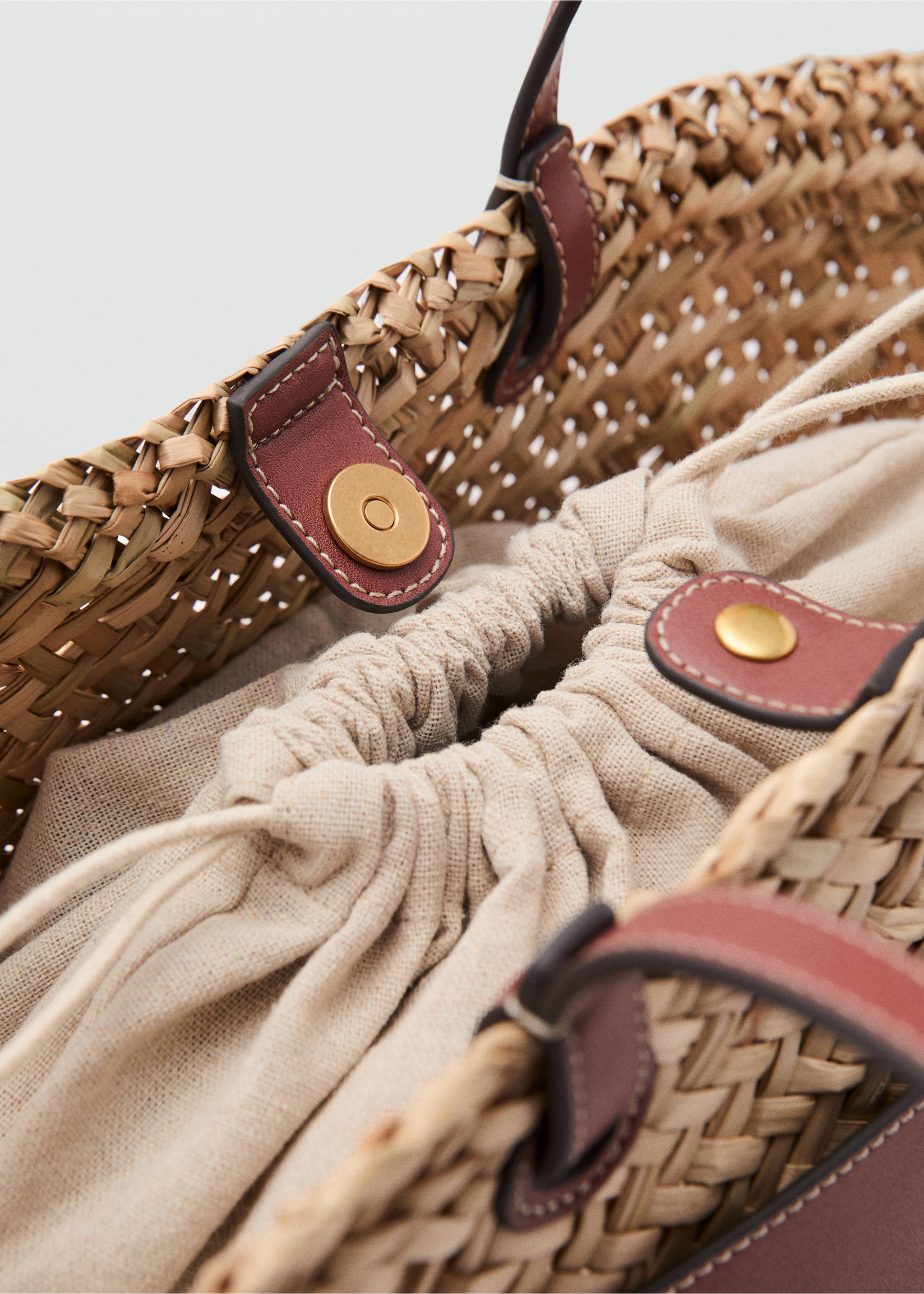 Capazo grande doble asa fibra natural - Detalle del artículo 1, Cuero. Ref: 87036335-00.