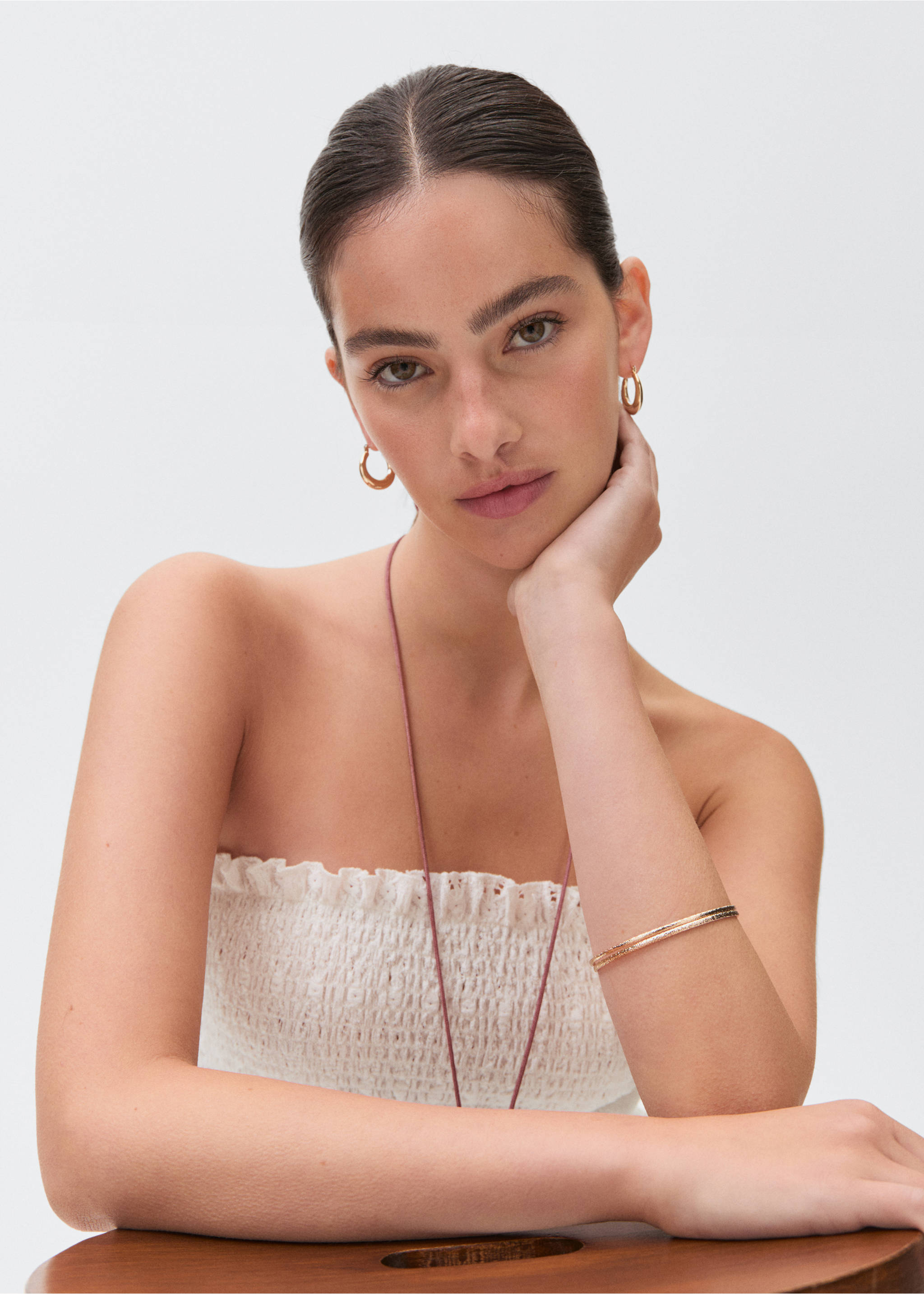 Ruched strapless top - Details of the article 1, Off White. Ref: 87036336-00.