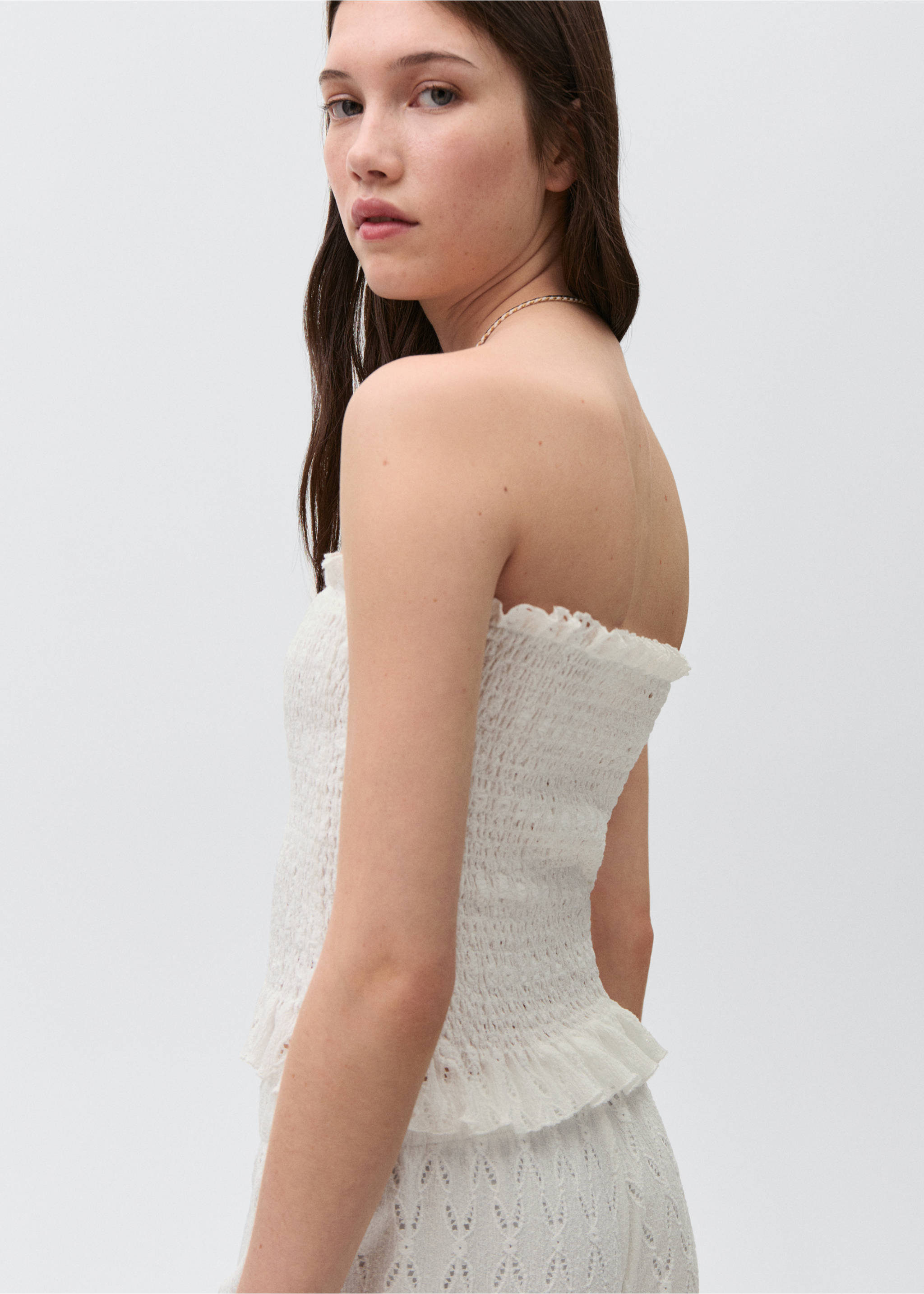 Ruched strapless top - Details of the article 2, Off White. Ref: 87036336-00.
