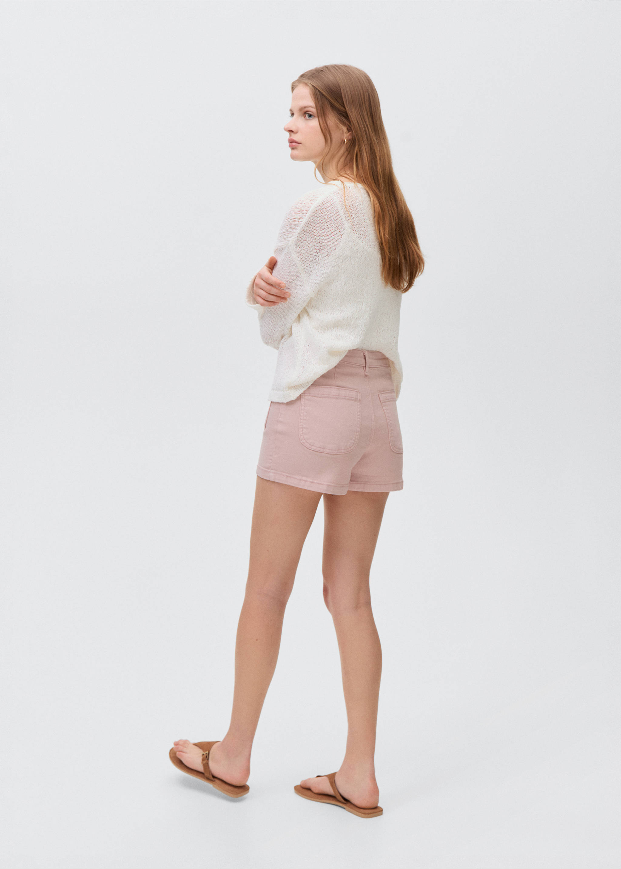 Shorts cotó butxaques - Revers de l'article, Rosa pastel. Ref: 87036337-00.