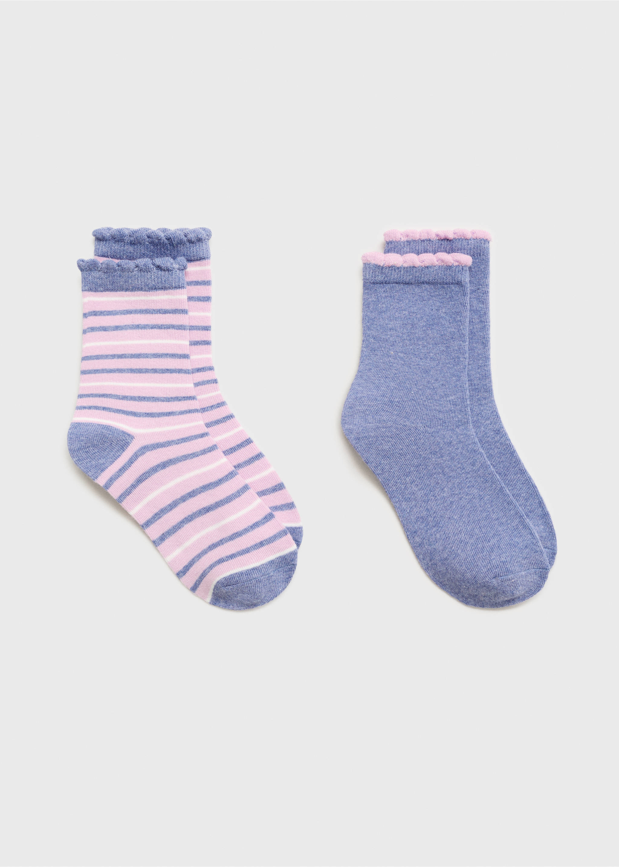 Two-pack of kids' socks: one striped pink and blue pair, and one solid blue pair., Lilac. Ref: 87036347-00.