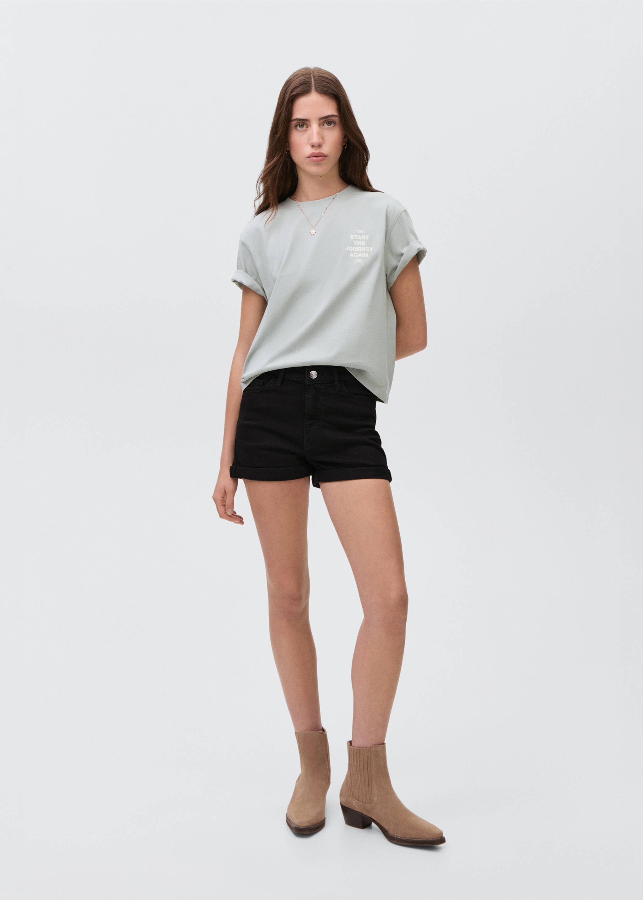 Straight-fit denim shorts - General plane, Black denim. Ref: 87036352-00.