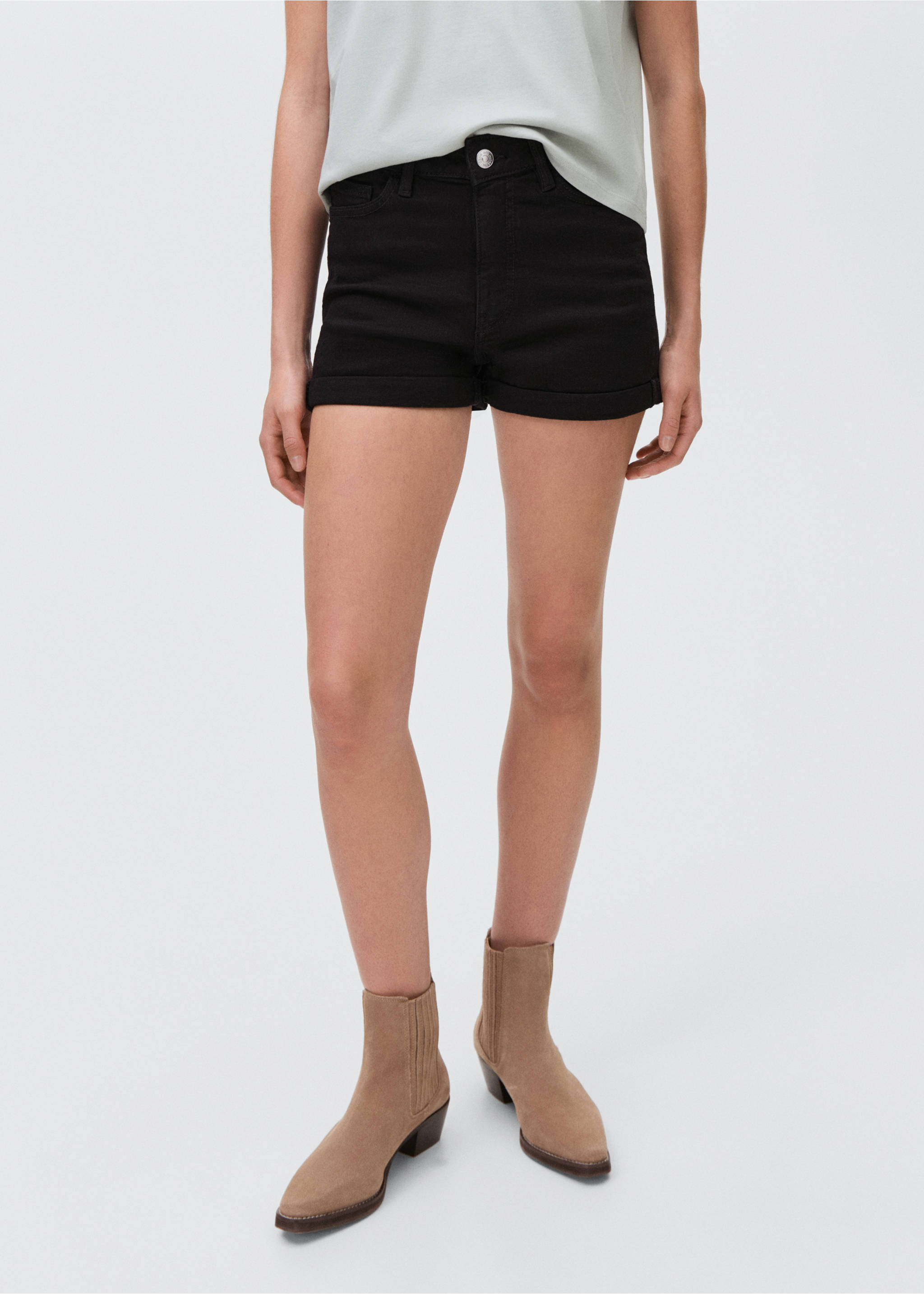 Straight-fit denim shorts - Details of the article 1, Black denim. Ref: 87036352-00.