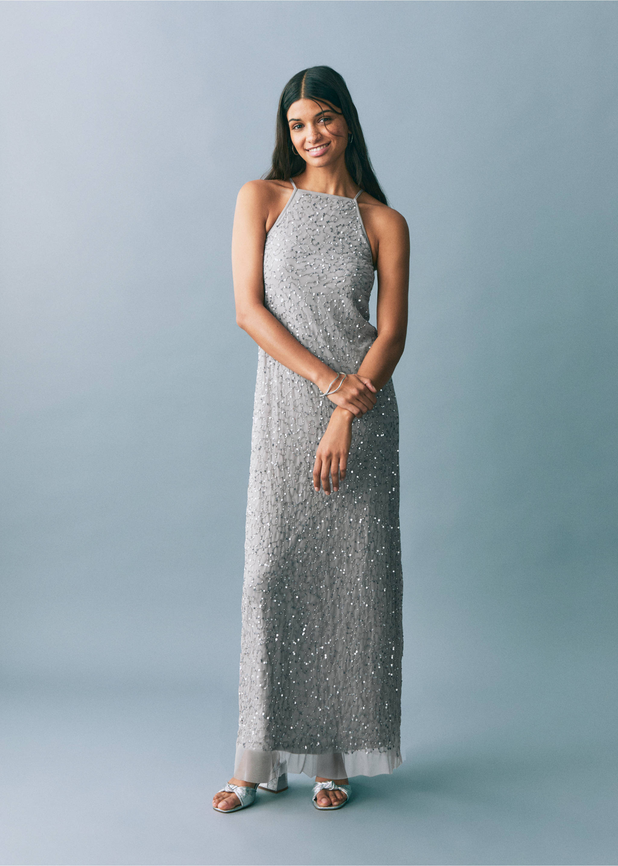 Vestido tul cristales - Plano general, Plata. Ref: 87036360-00.