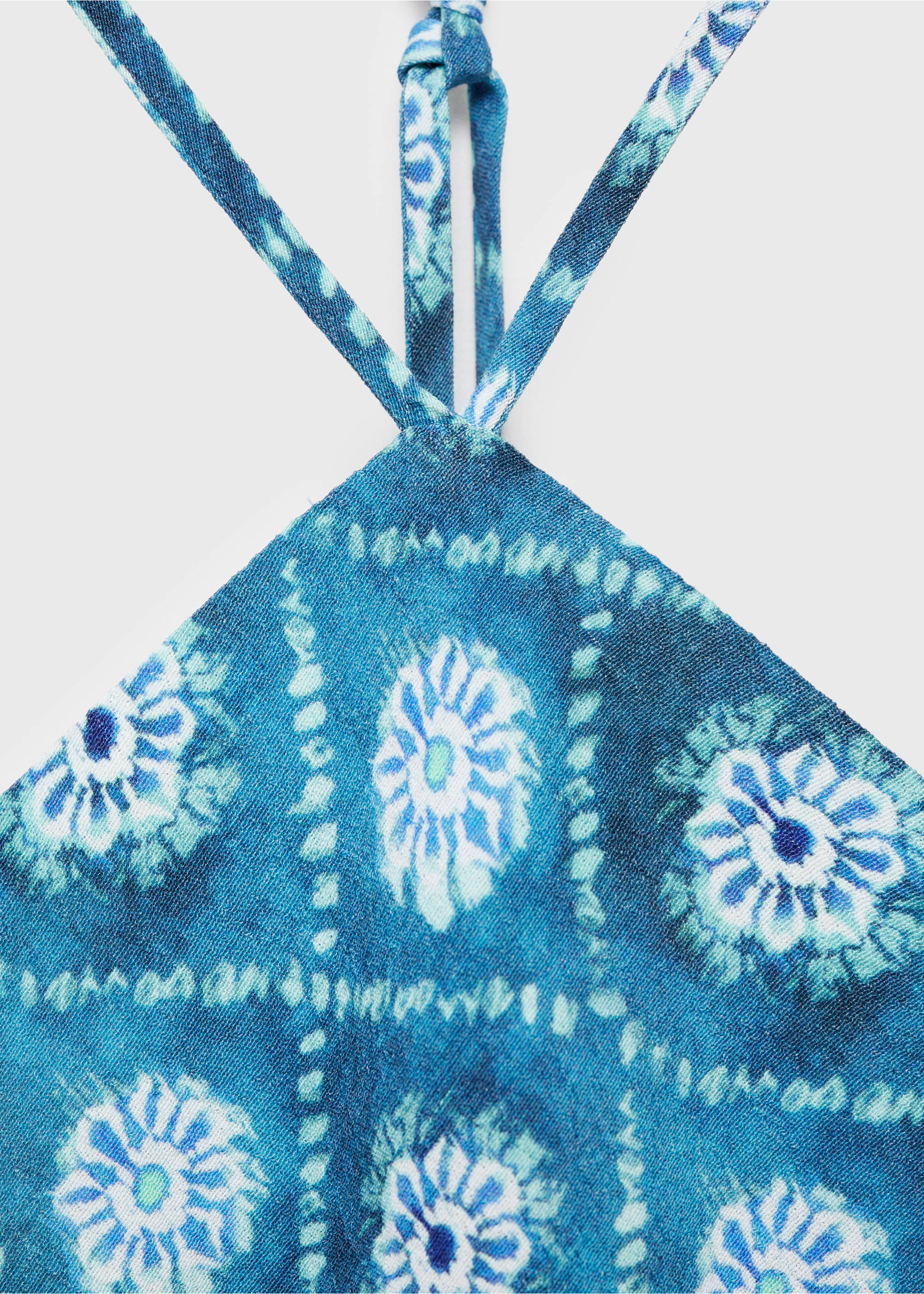 Halter-neck printed dress - Details of the article 8, Petrol Blue. Ref: 87036370-00.