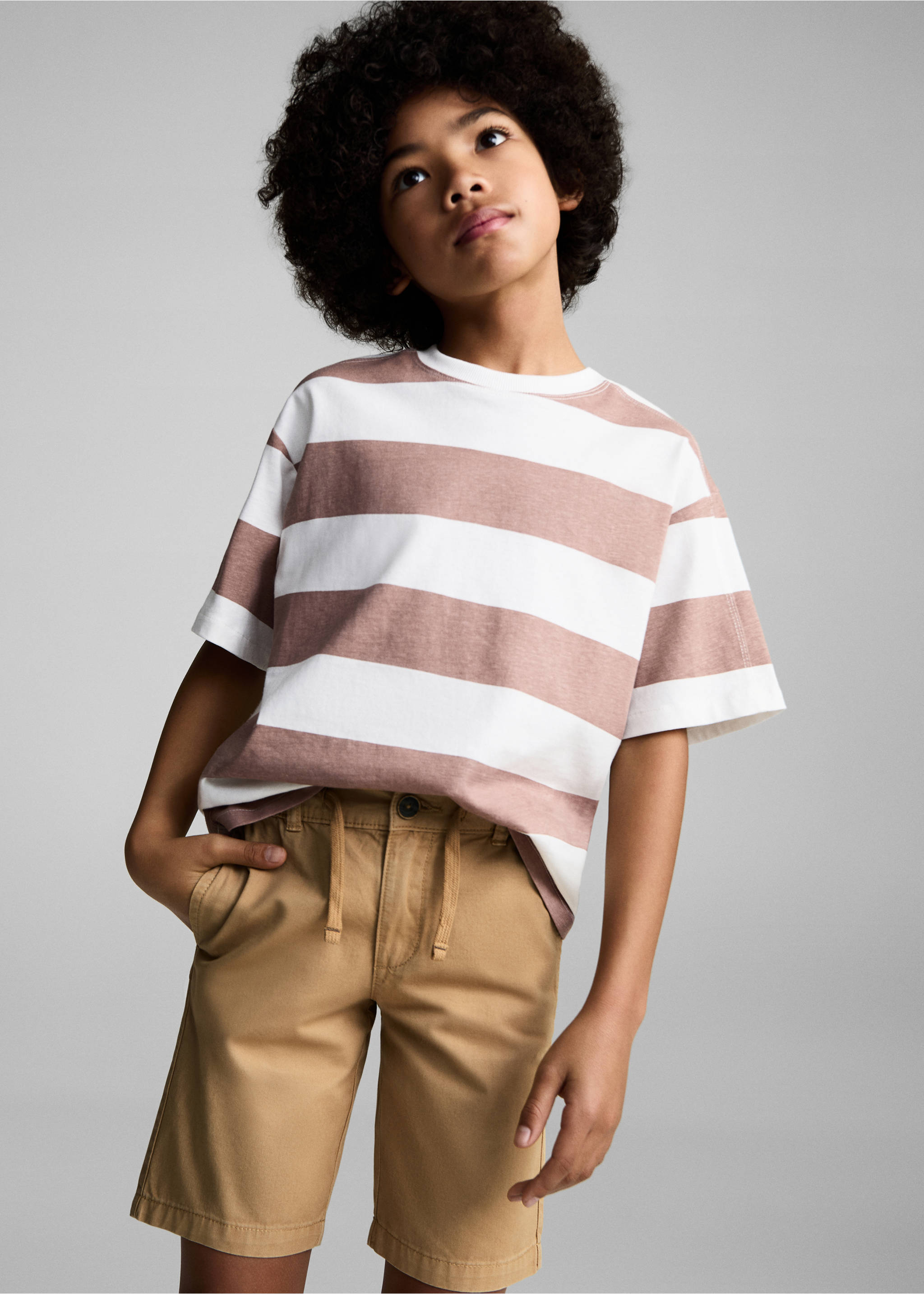 Elastic waist Bermuda shorts - Details of the article 1, Mustard. Ref: 87036713-00.