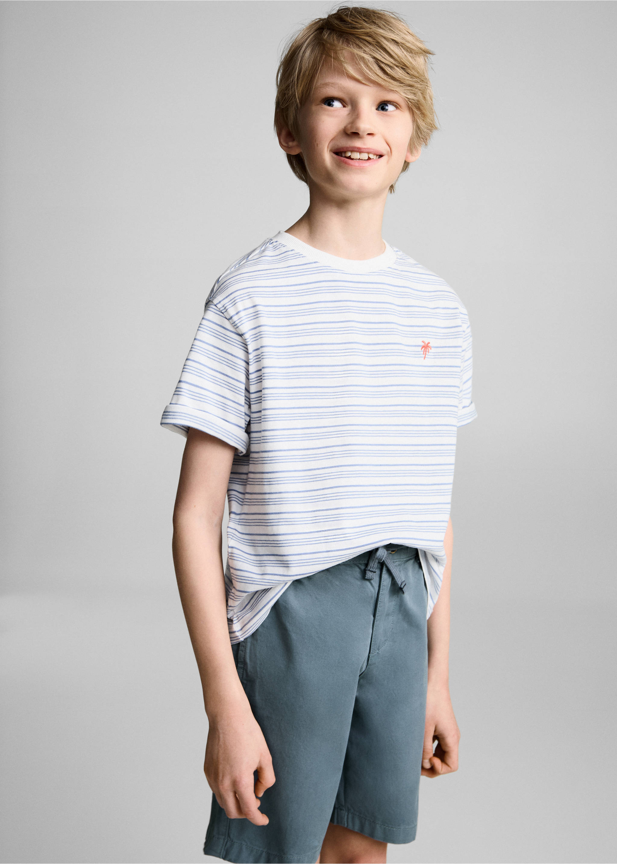 Elastic waist Bermuda shorts - Medium plane, Blue. Ref: 87036713-00.