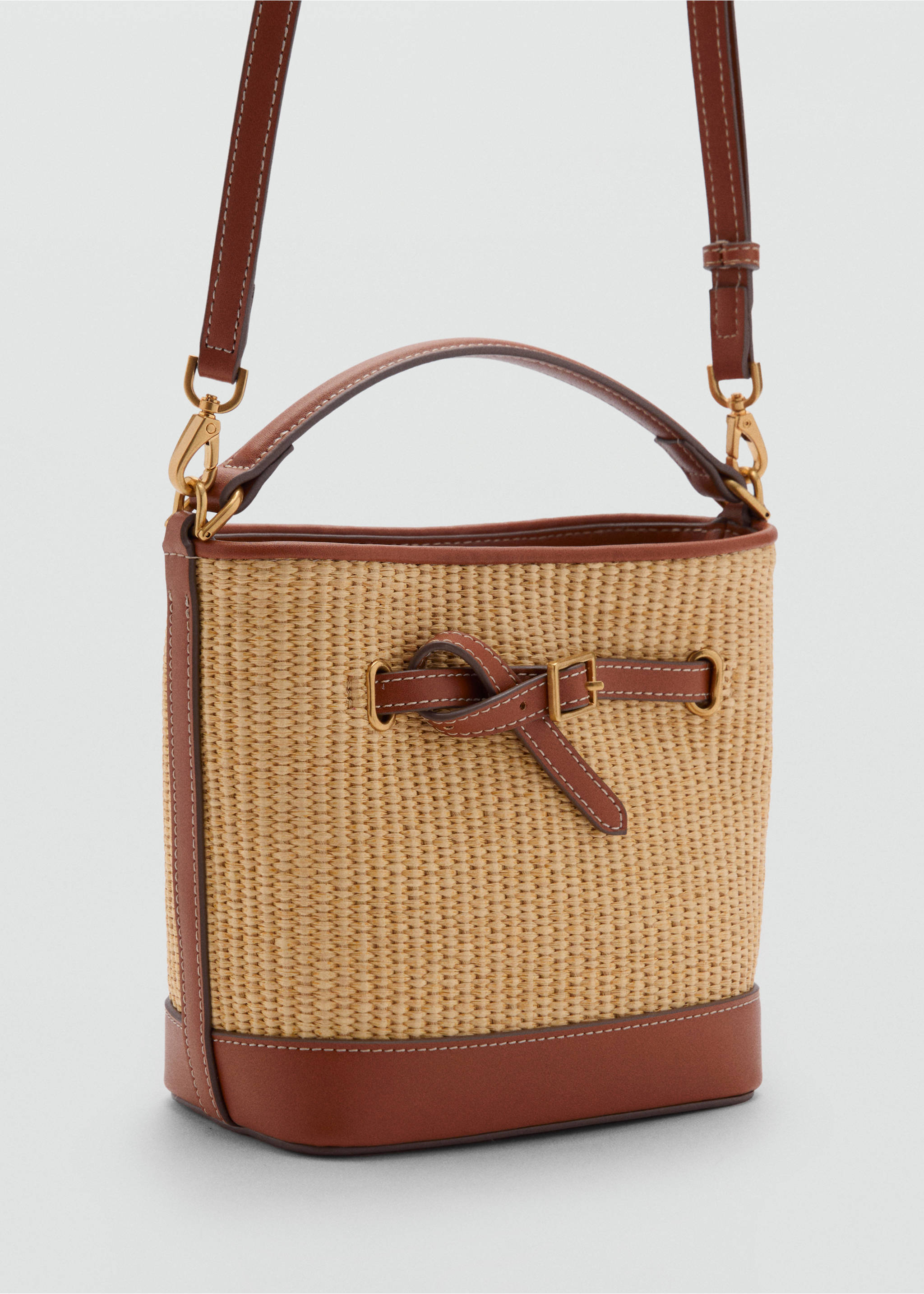 Bucket Bag mit Raffia-Effekt - Mittlere Ansicht, Mittelbraun. Ref: 87036715-00.