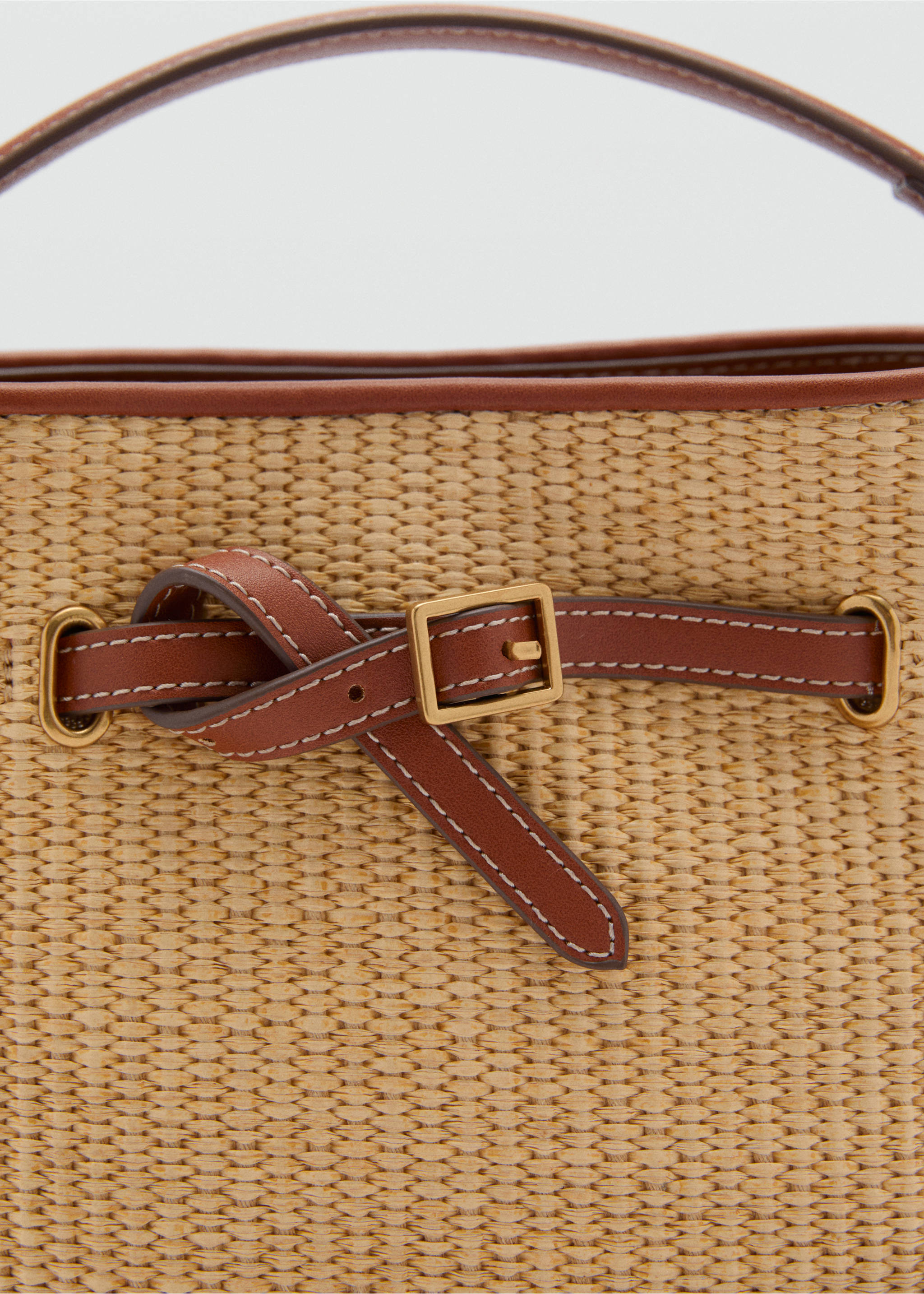 Bucket Bag mit Raffia-Effekt - Detail des Artikels 1, Mittelbraun. Ref: 87036715-00.