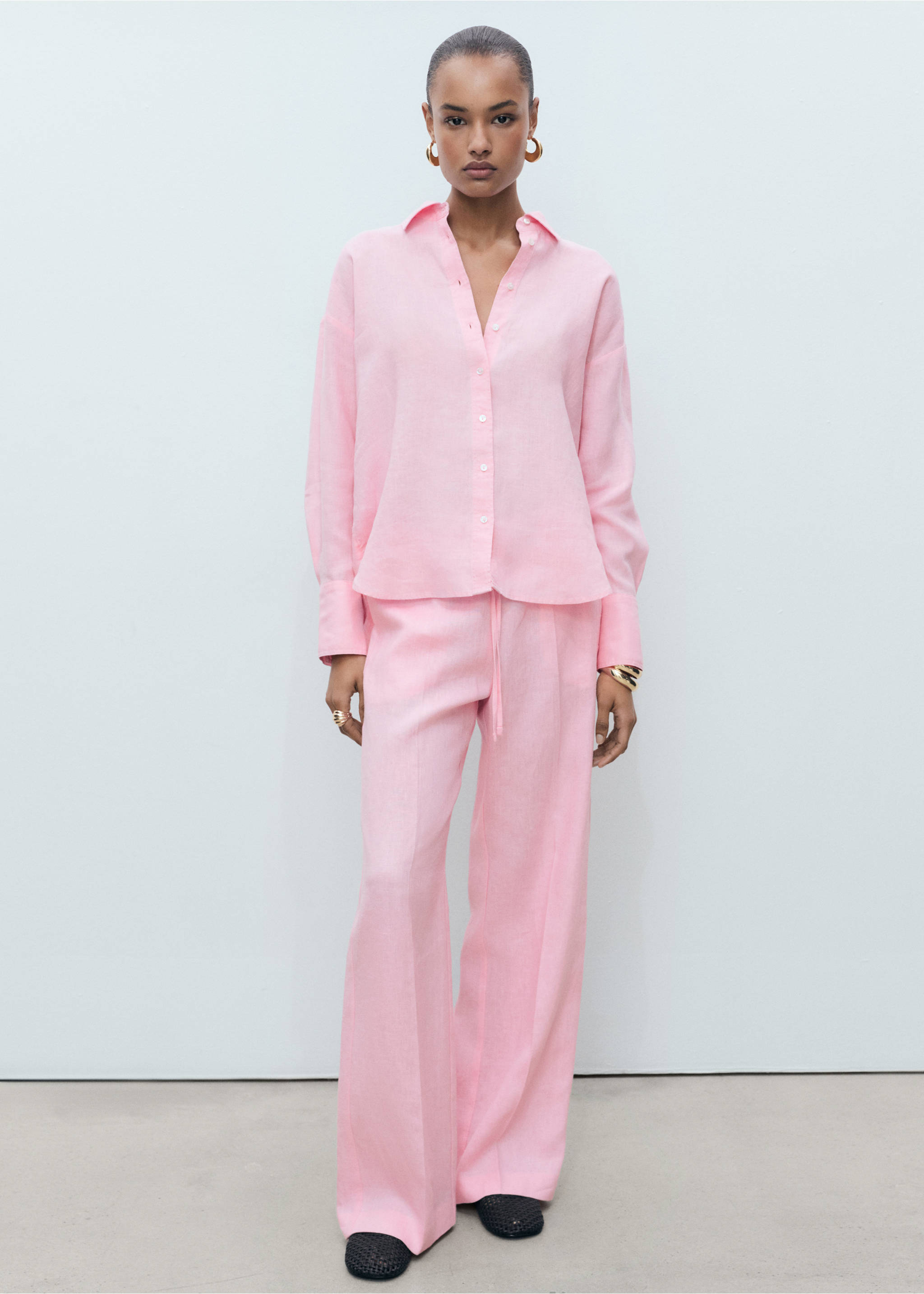 Linen oversized shirt - General plane, Light Pink. Ref: 87037162-00.