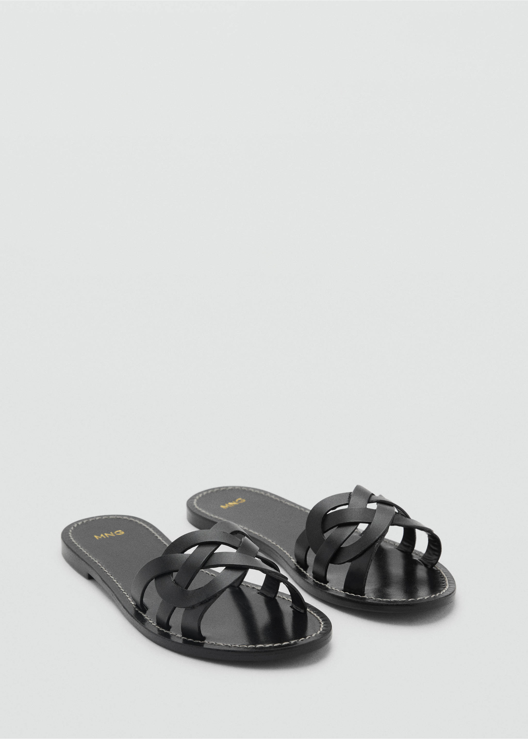 Leather sandals with intertwined strap - Medium plane, Black. Ref: 87037164-00.