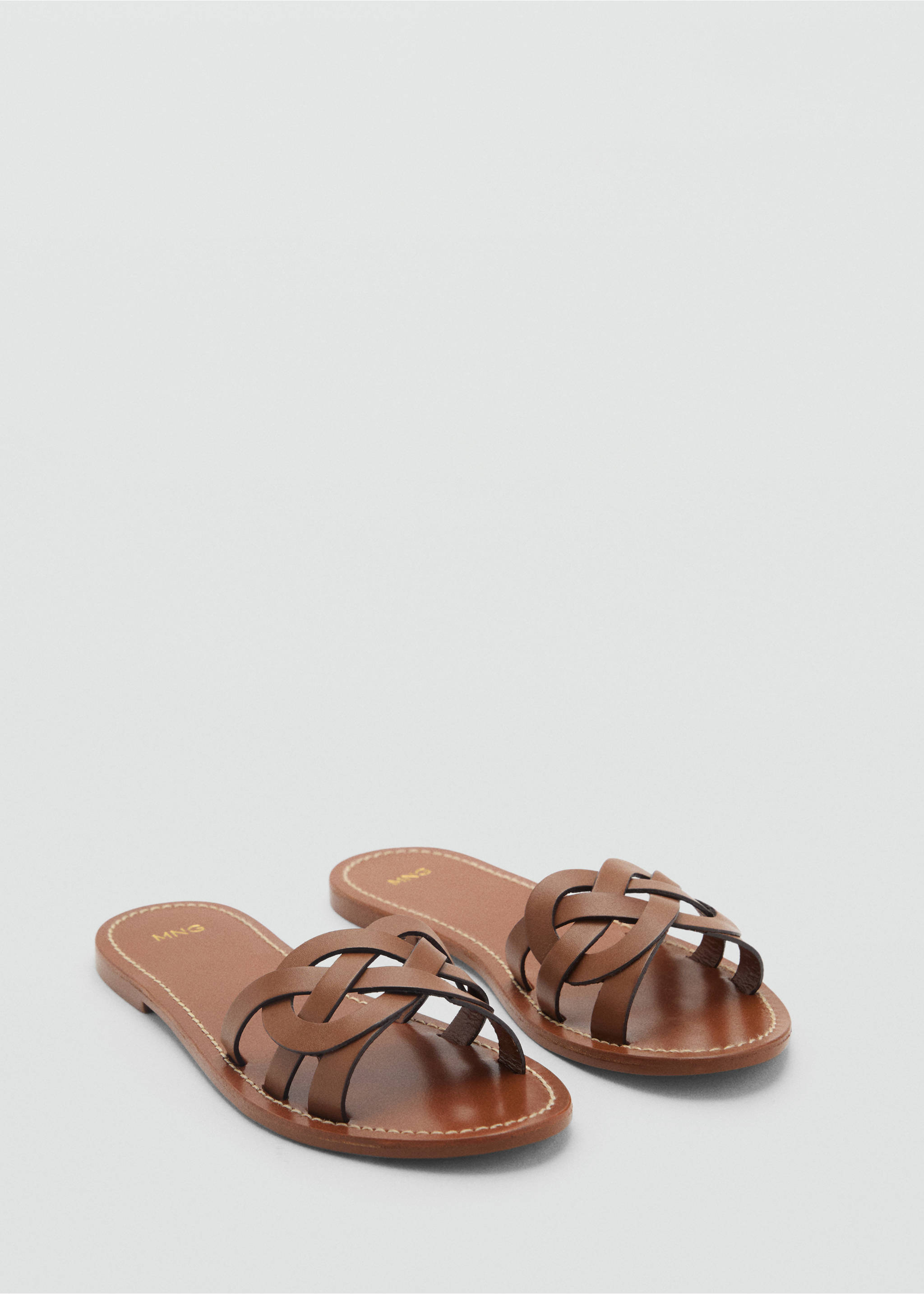 Leather sandals with intertwined strap - Medium plane, Leather. Ref: 87037164-00.