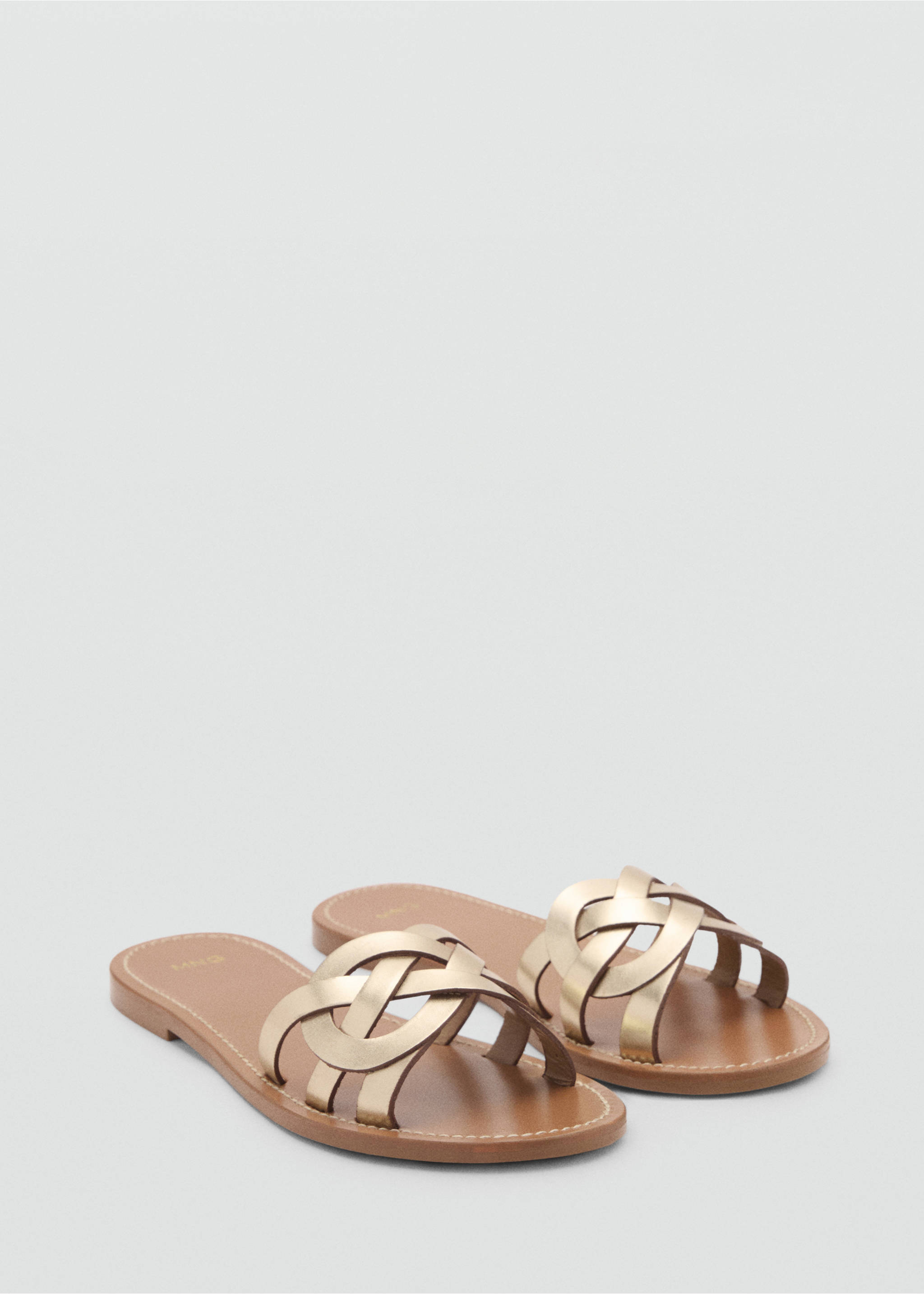 Leather sandals with intertwined strap - Medium plane, Gold. Ref: 87037164-00.