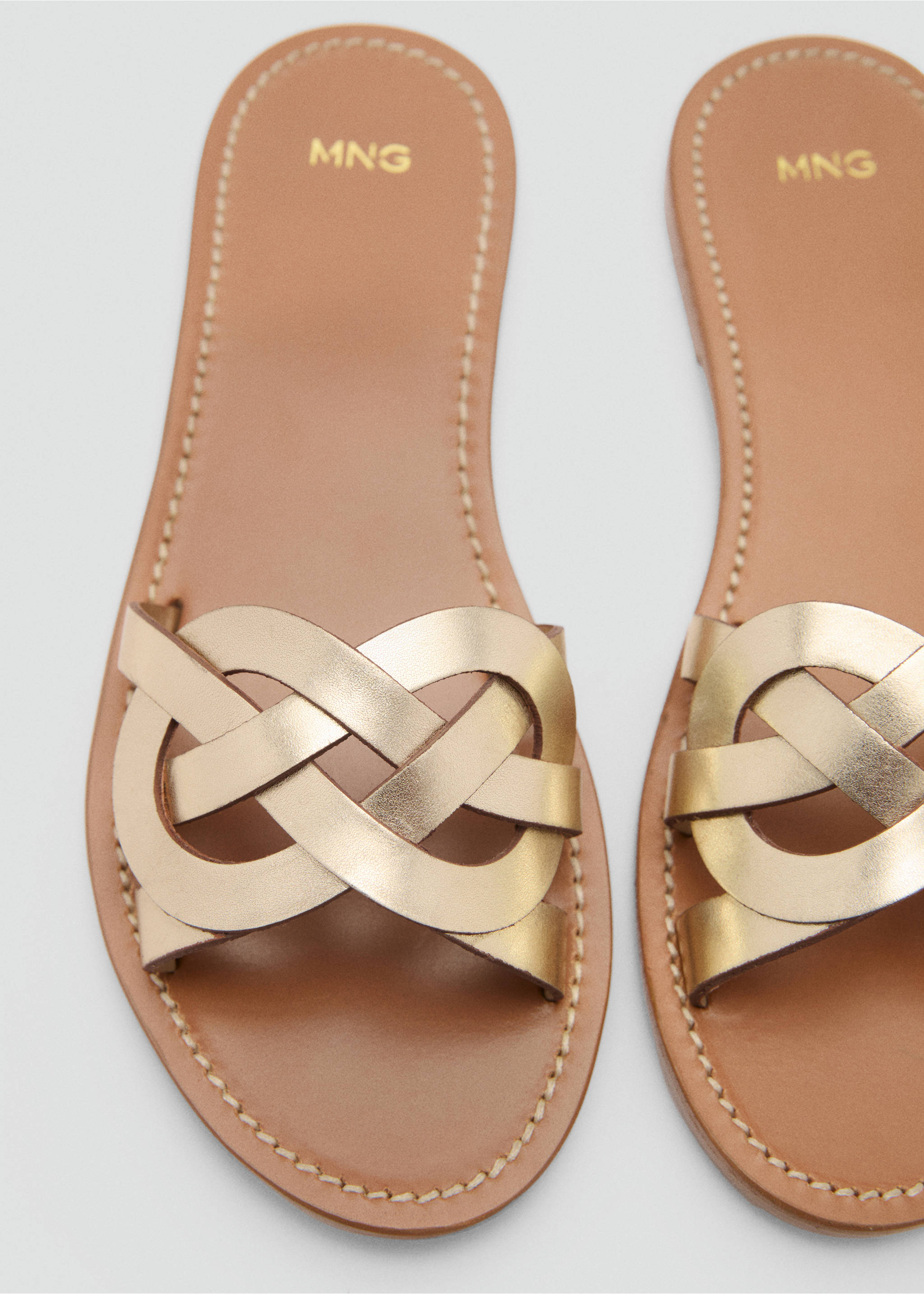 Leather sandals with intertwined strap - Details of the article 1, Gold. Ref: 87037164-00.