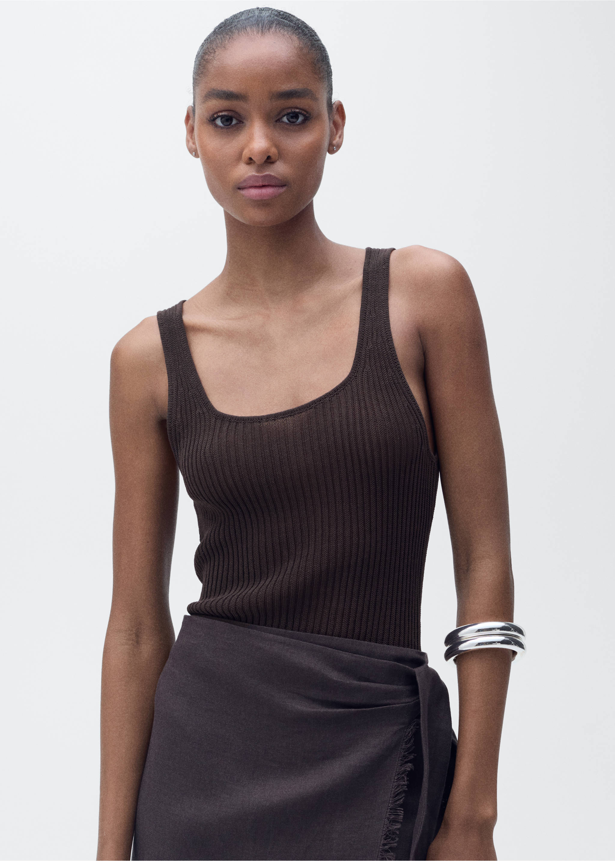 Chunky rib-knit top - Medium plane, Chocolate. Ref: 87037166-00.