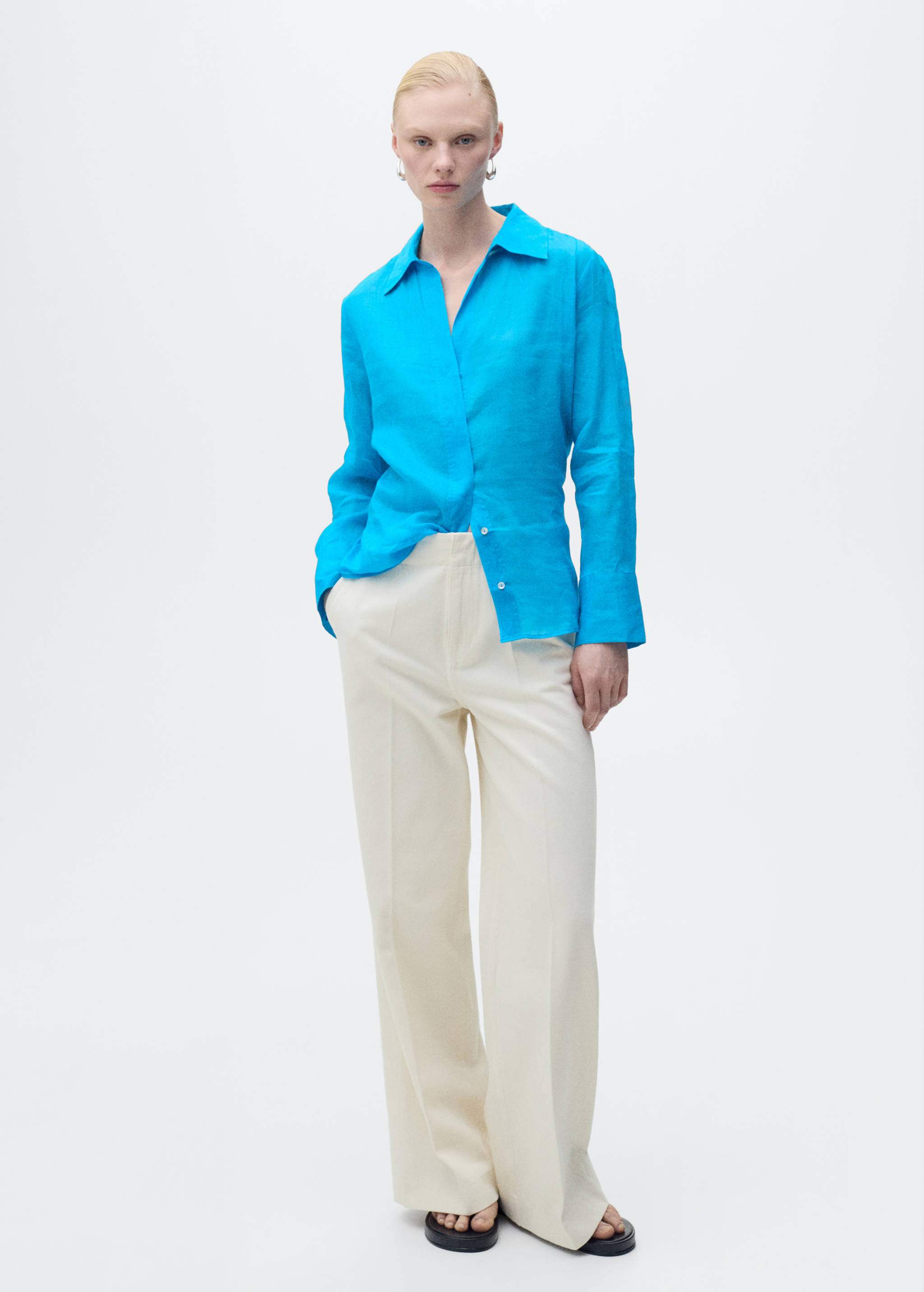 Ramie shirt with hidden buttons - General plane