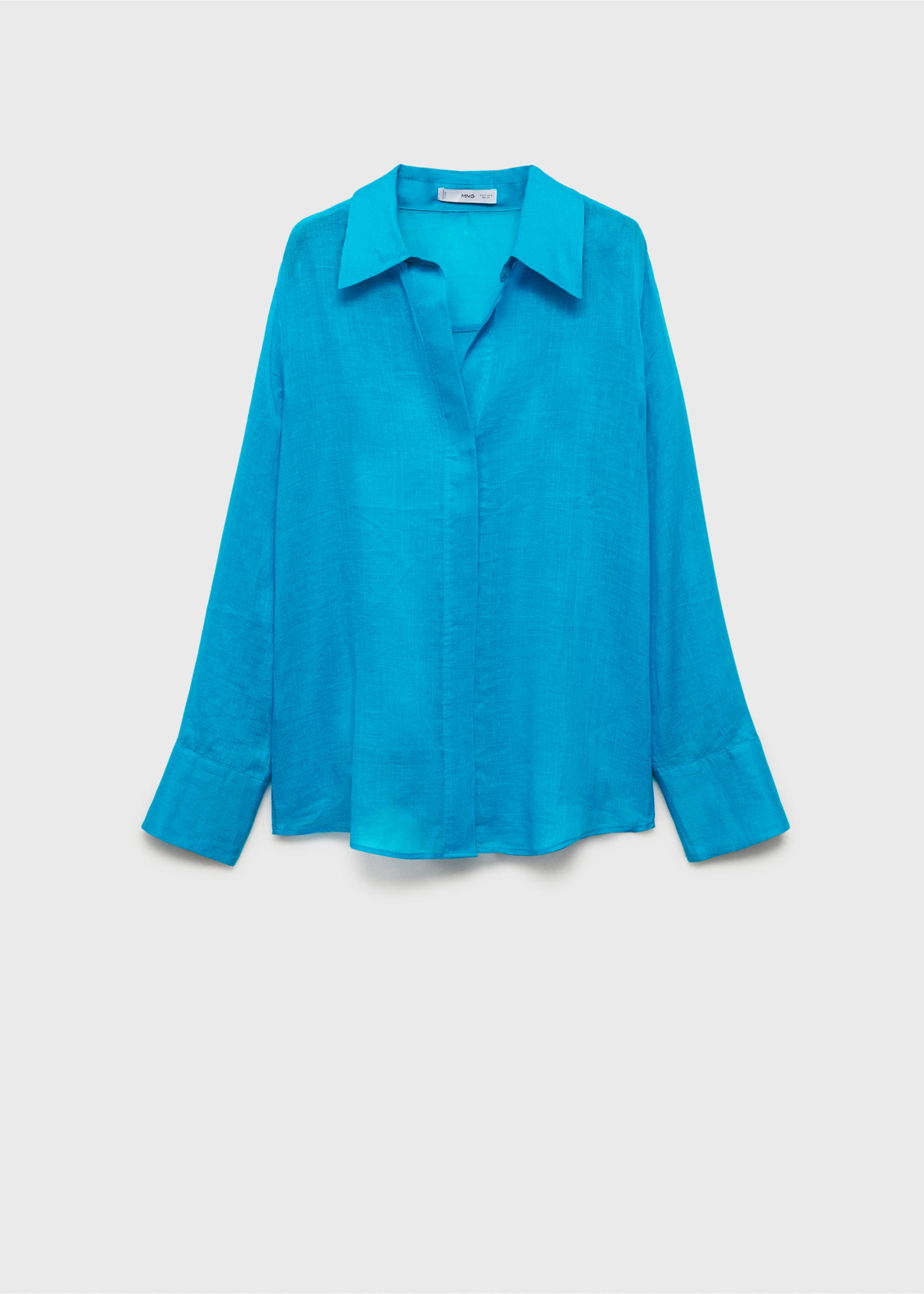 Ramie shirt with hidden buttons - Article without model, Blue. Ref: 87037167-00.