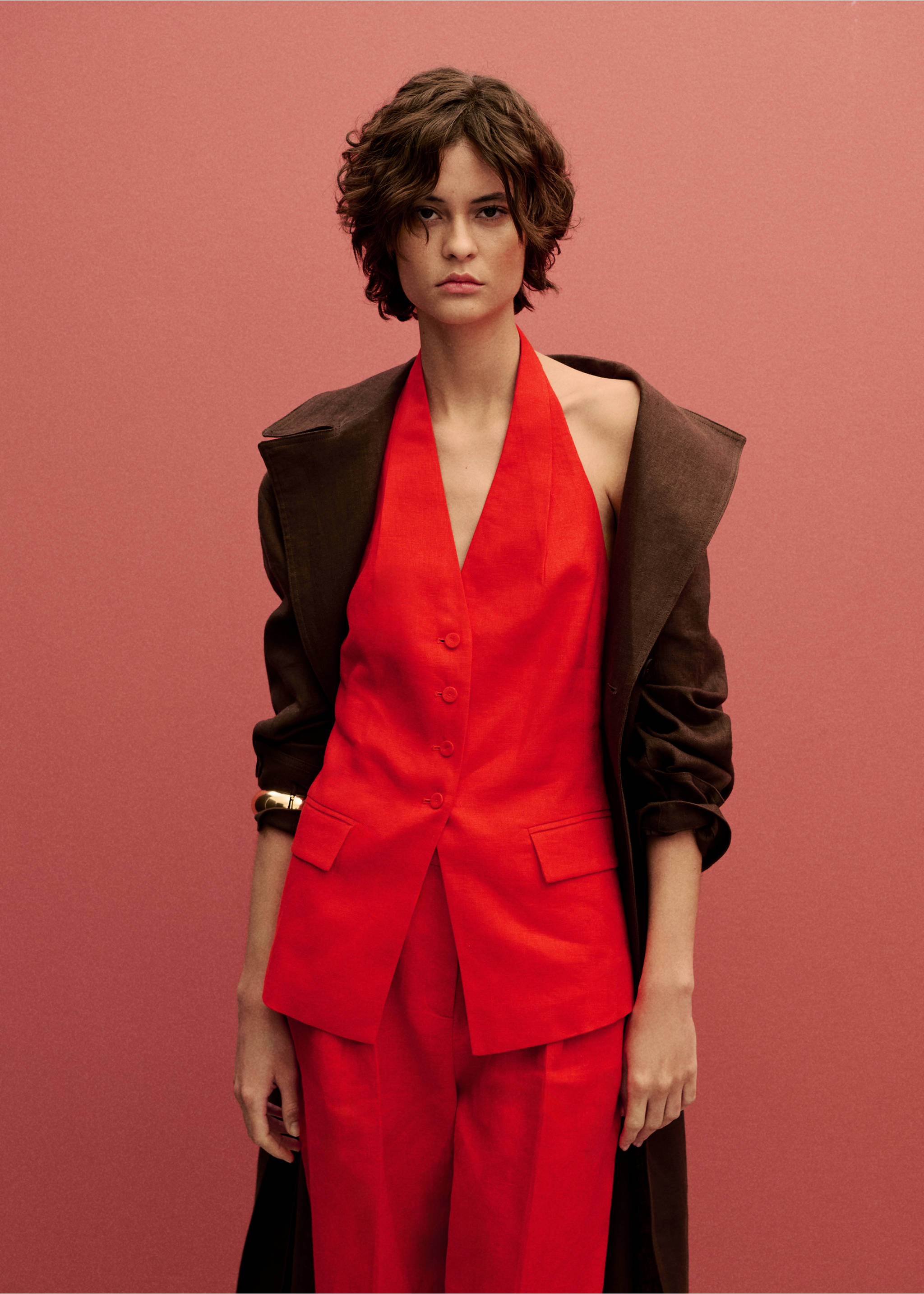 Linen halter-neck suit waistcoat - General plane, Red. Ref: 87037172-00.