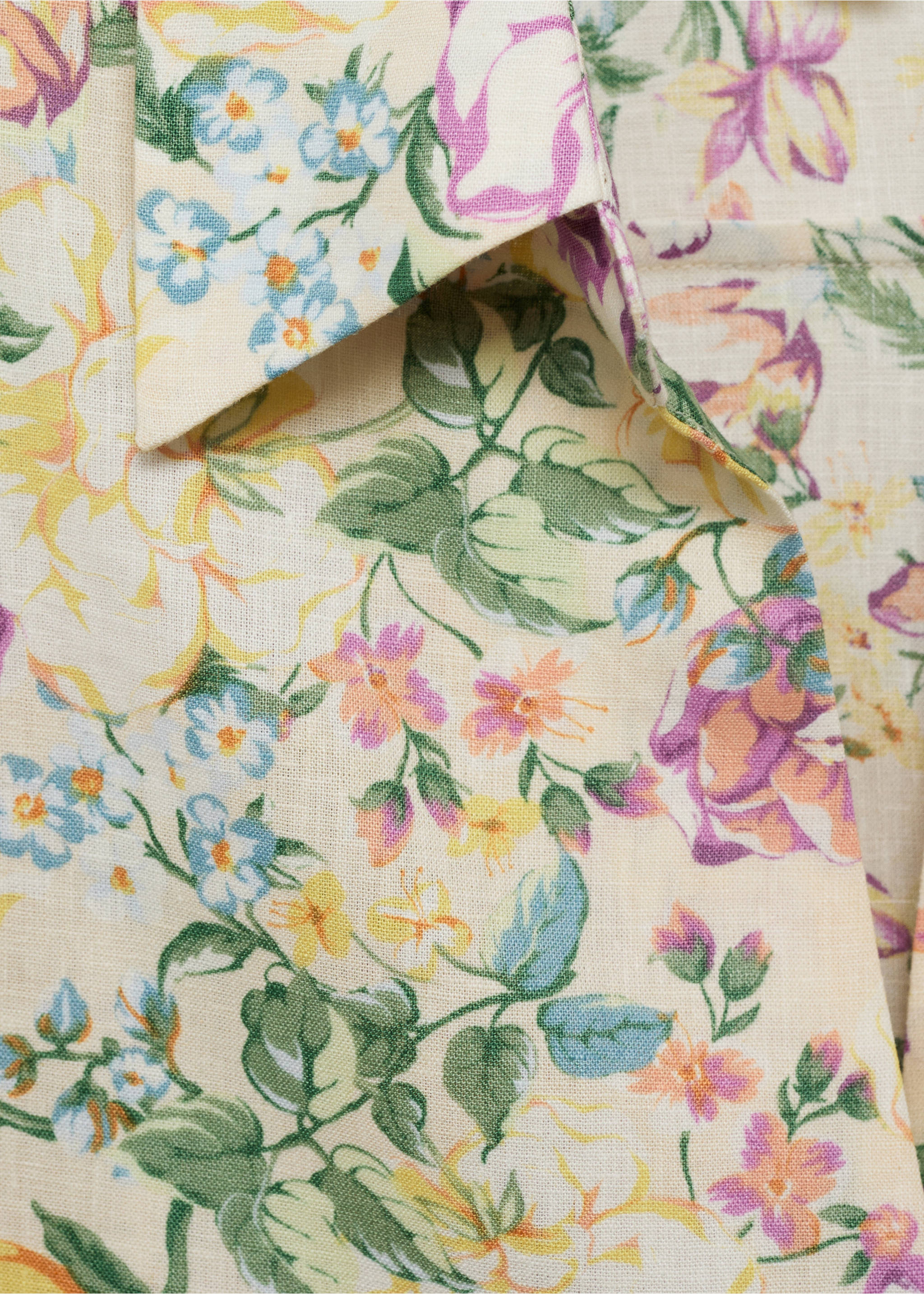 Floral linen shirt with knot detail - Details of the article 8, Ecru. Ref: 87037177-00.