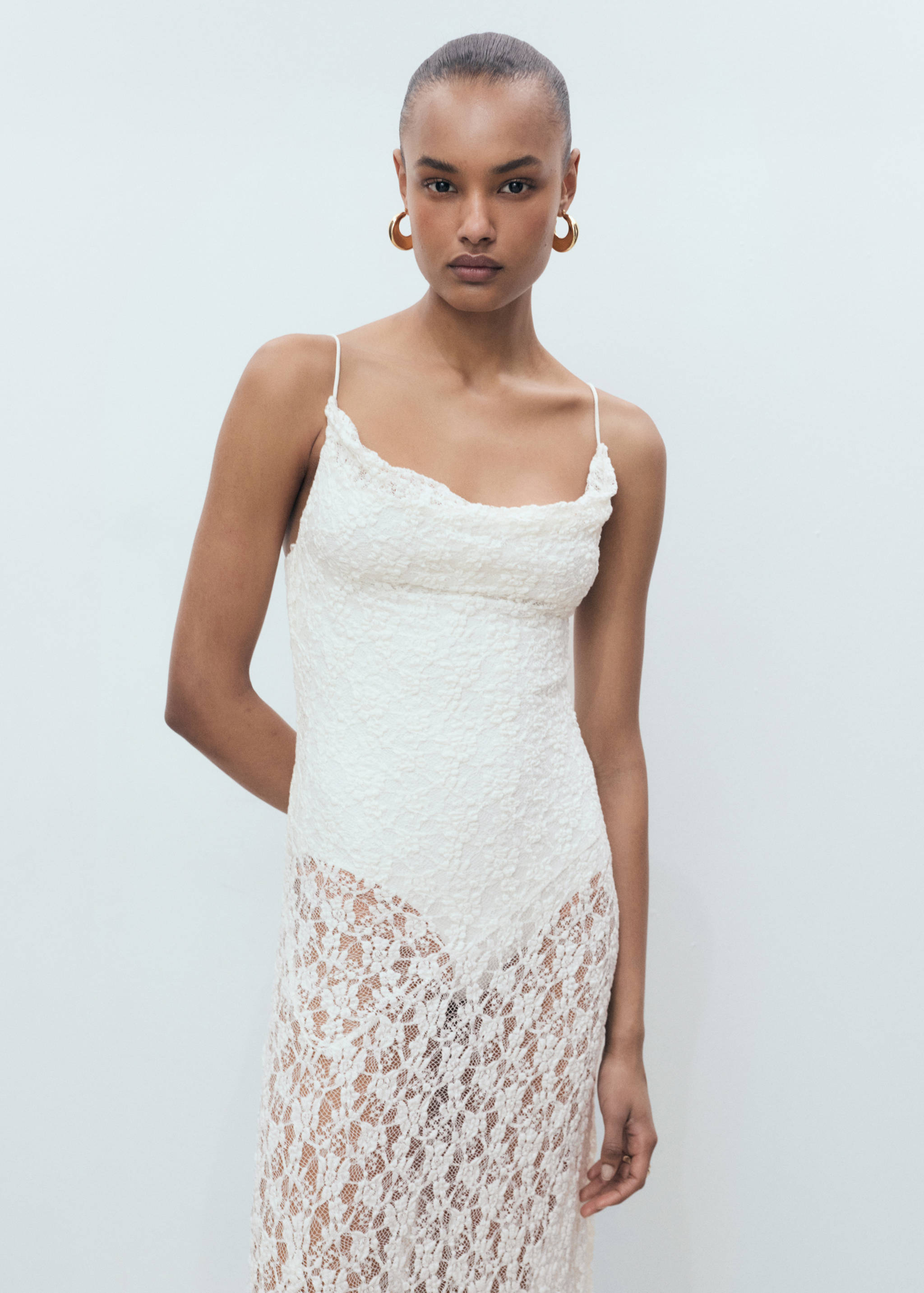 Lace dress with draped neck - Medium plane