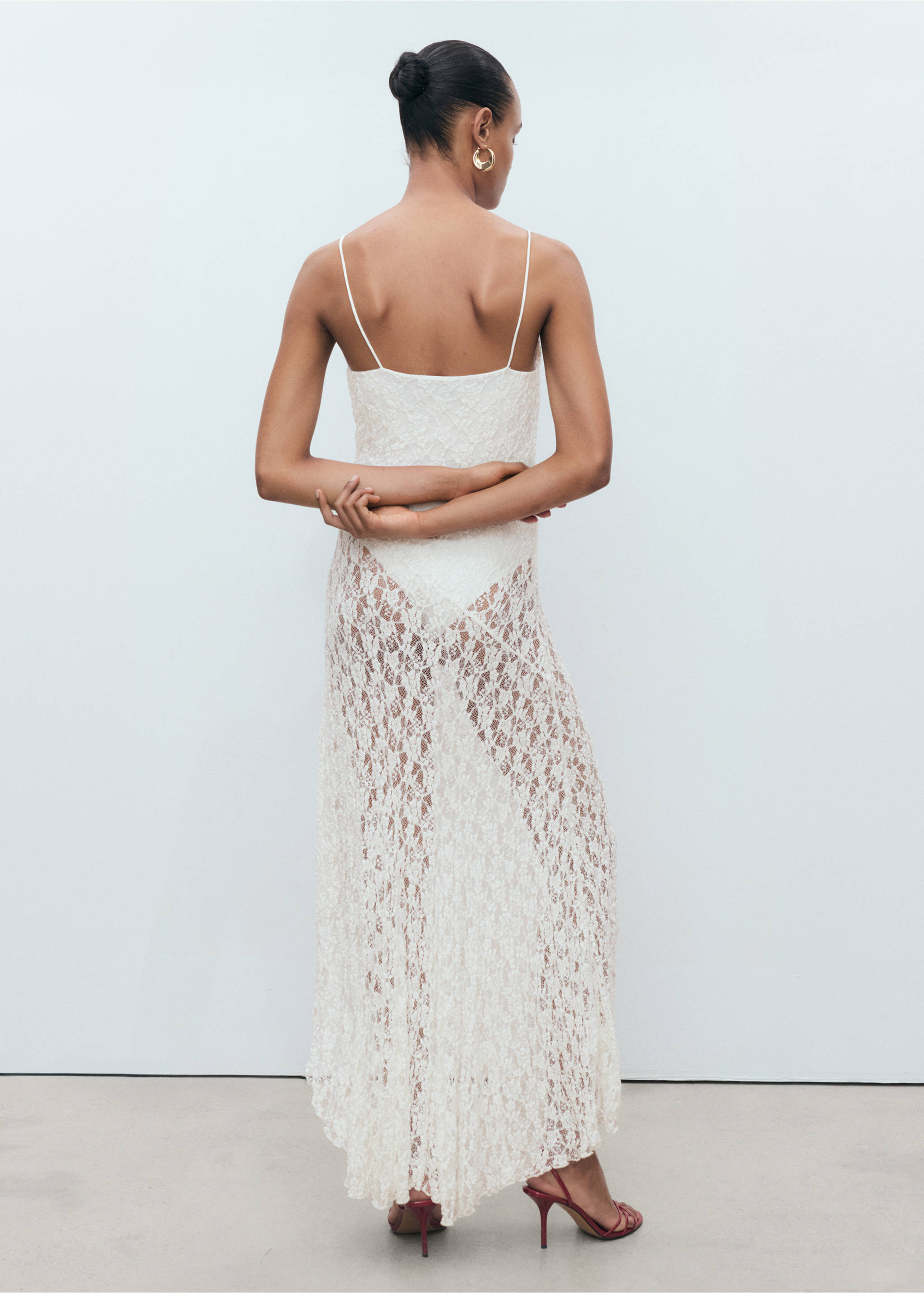 Lace dress with draped neck - Reverse of the article, Off White. Ref: 87037179-00.