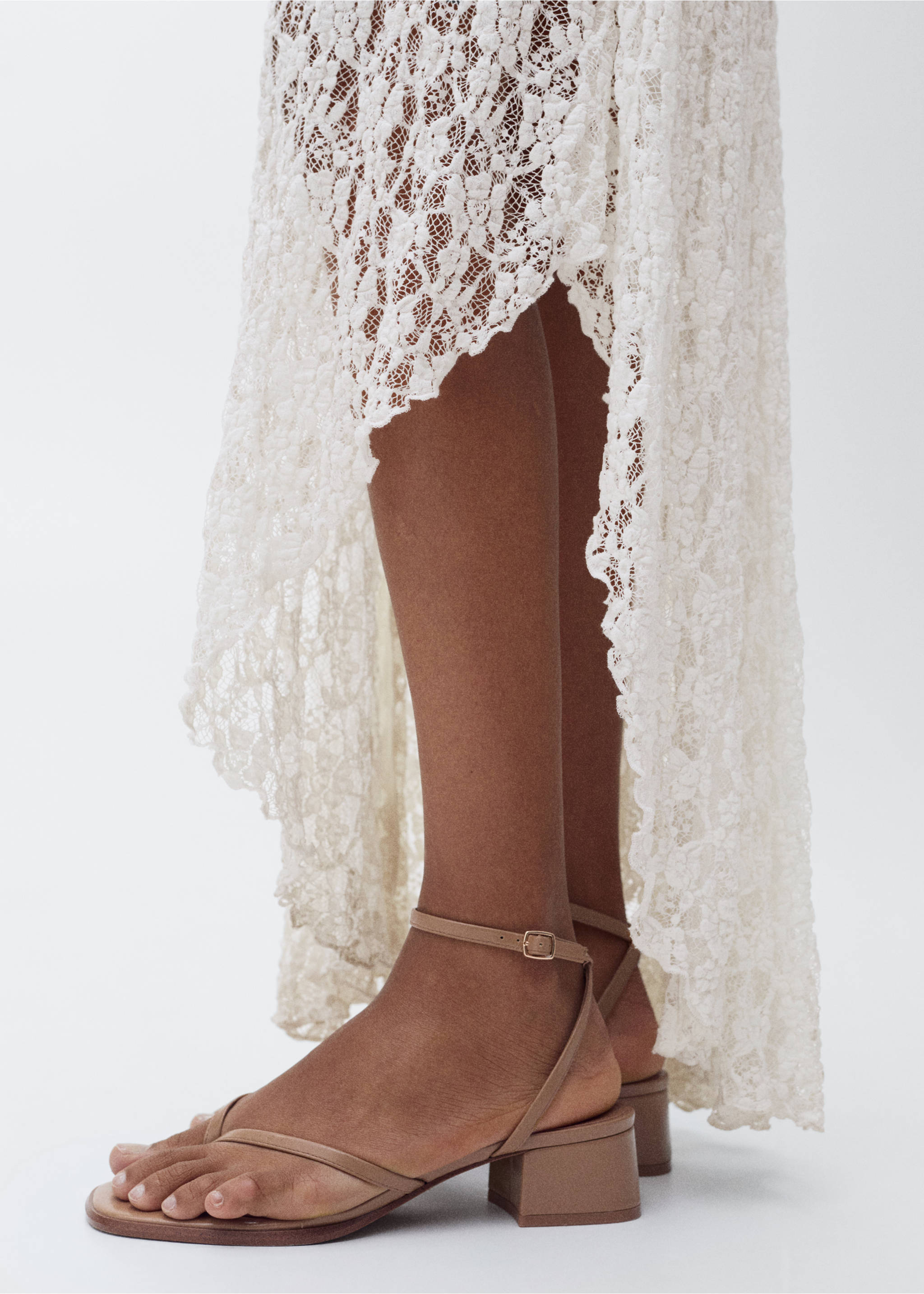 Lace dress with draped neck - Details of the article 3, Off White. Ref: 87037179-00.