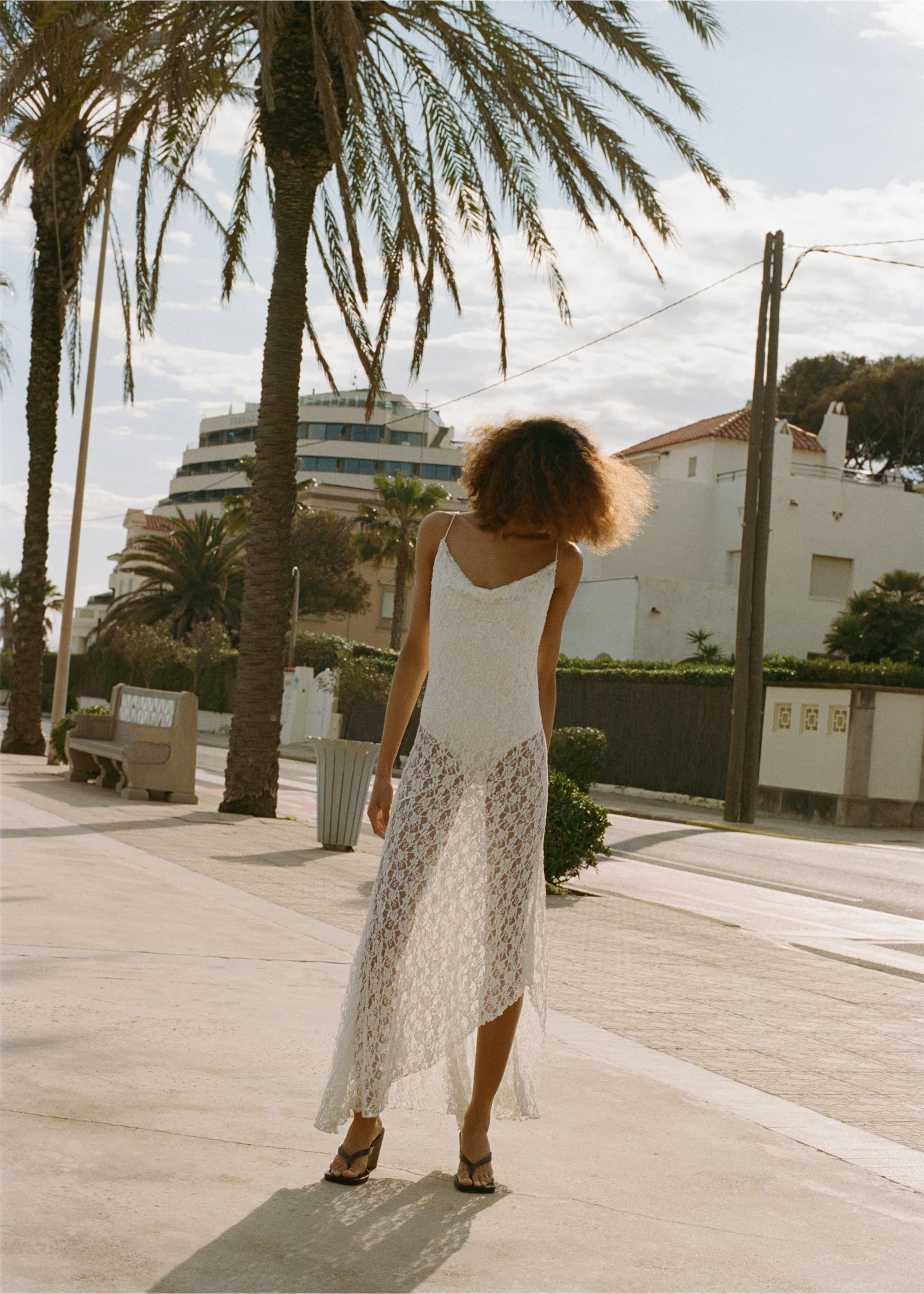 Lace dress with draped neck - Details of the article 7, Off White. Ref: 87037179-00.