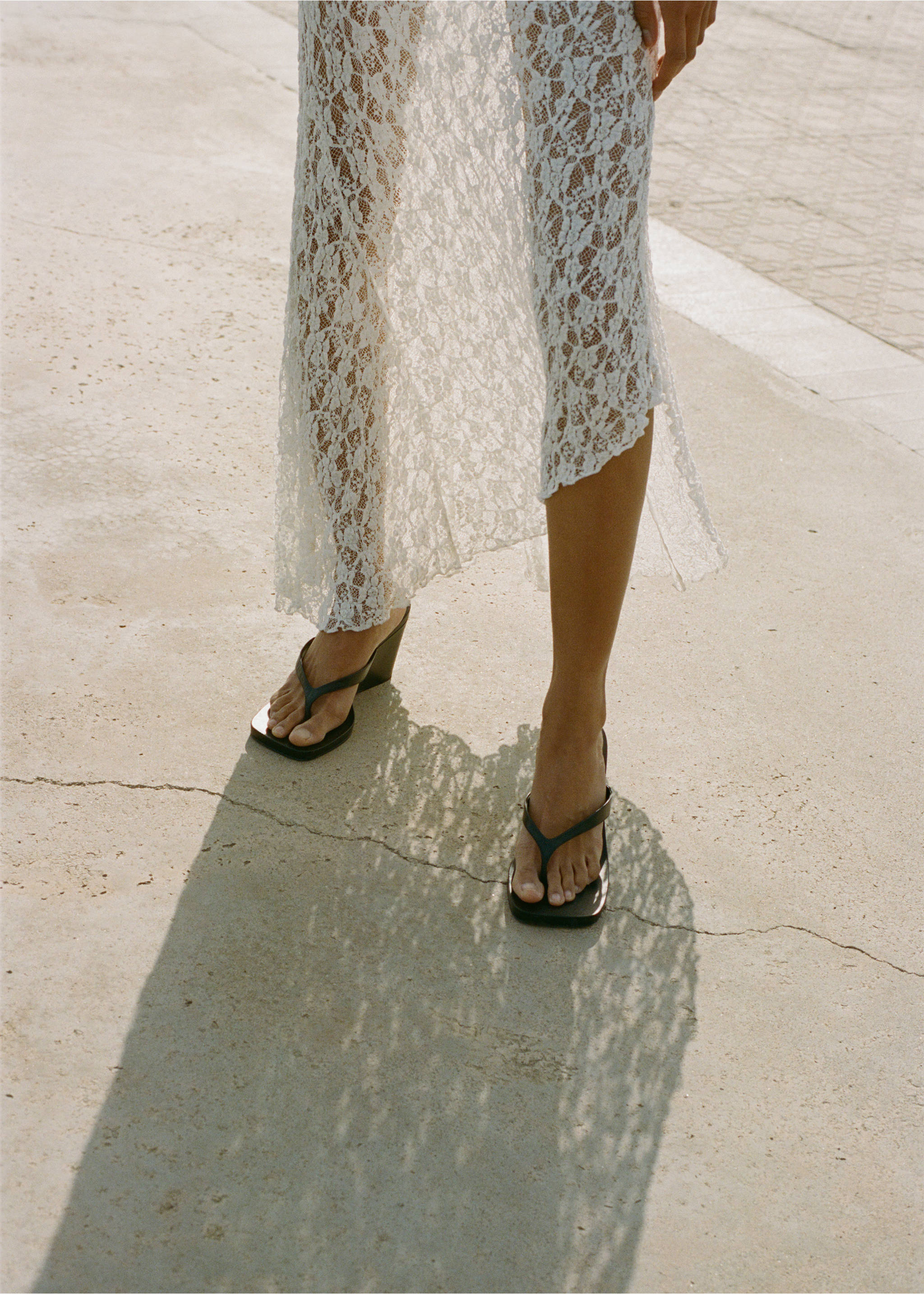 Lace dress with draped neck - Details of the article 9, Off White. Ref: 87037179-00.