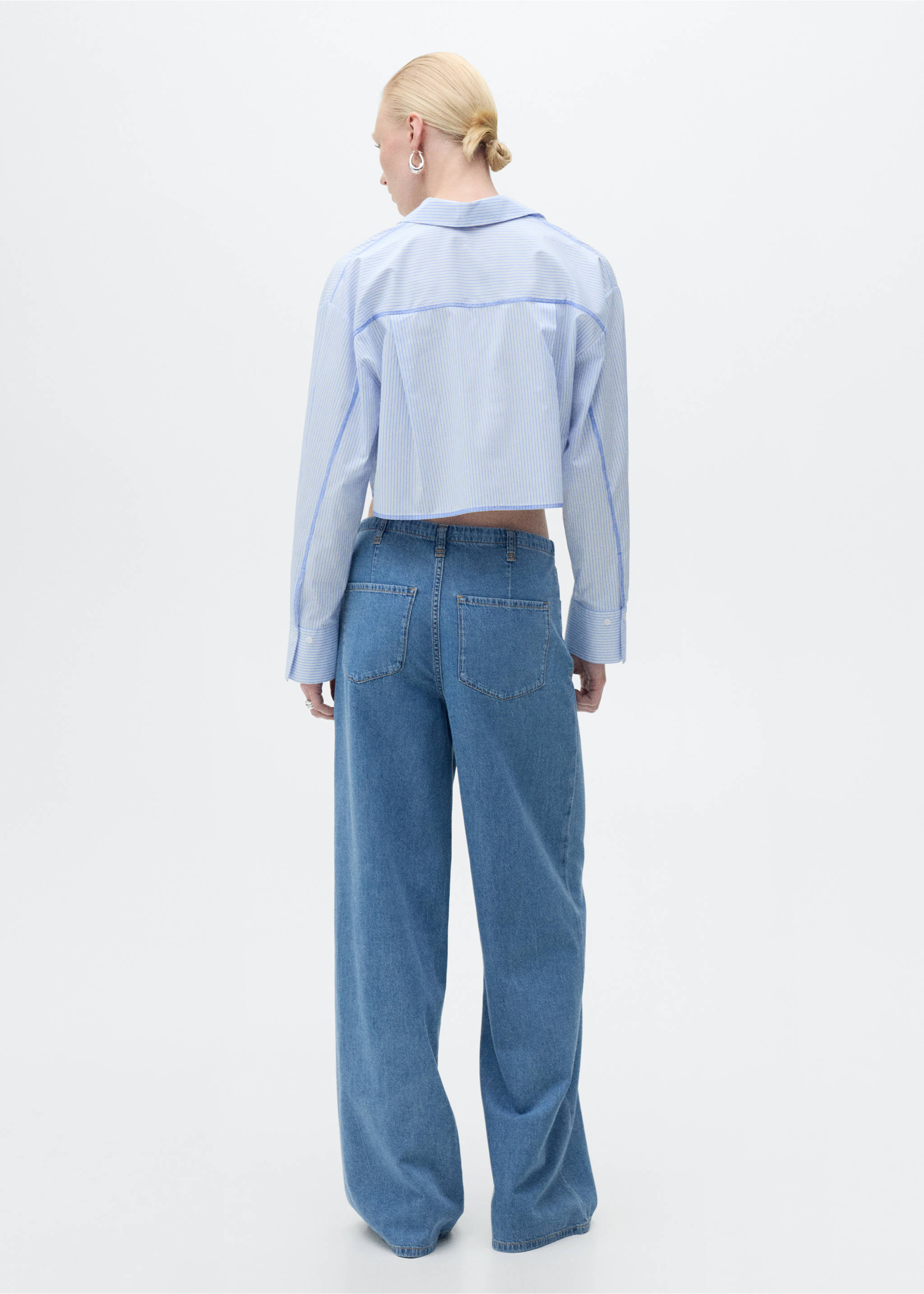 Wide leg denim trousers with belt - Reverse of the article, Medium Blue. Ref: 87037180-00.