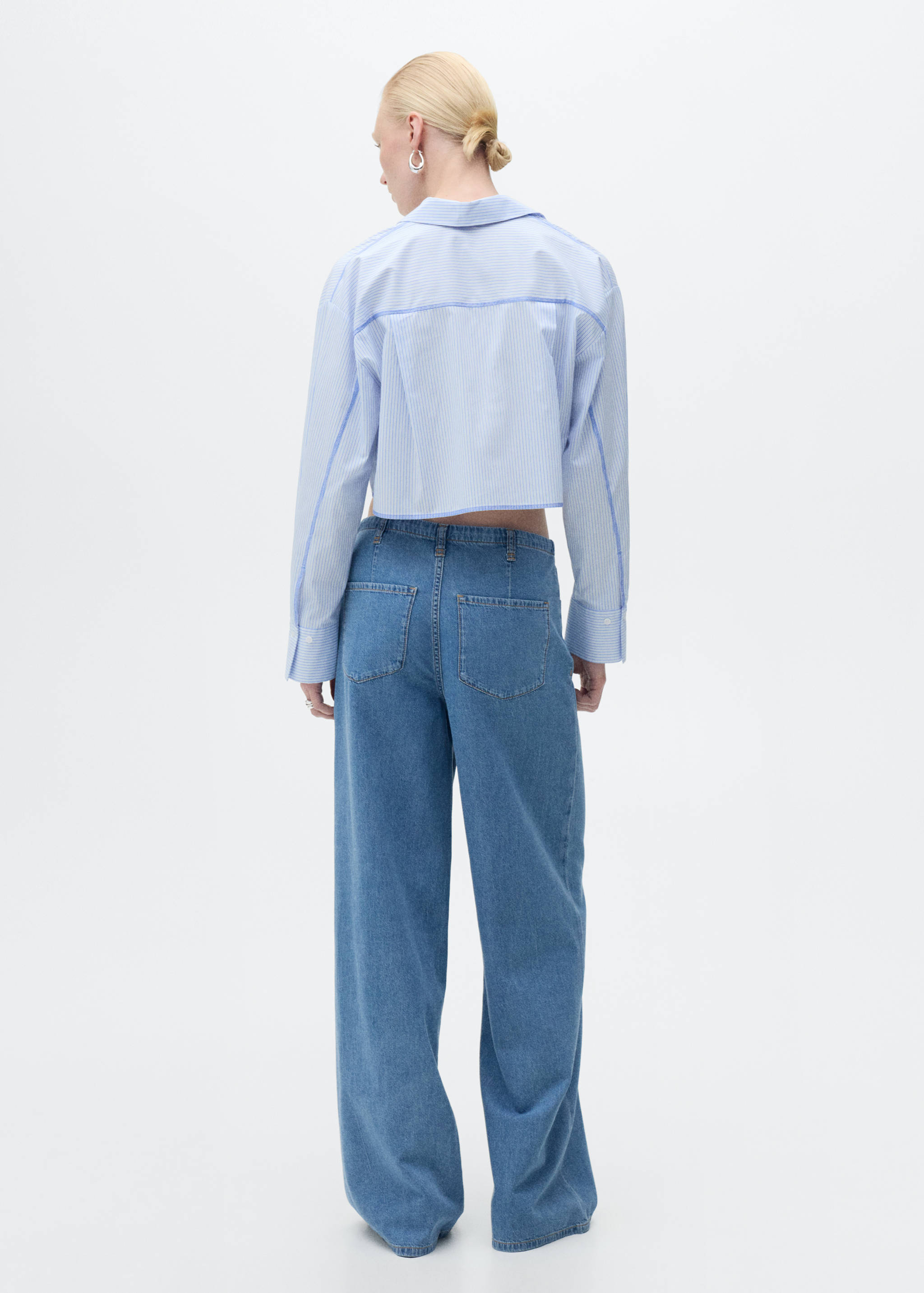 Wide leg denim trousers with belt - Reverse of the article