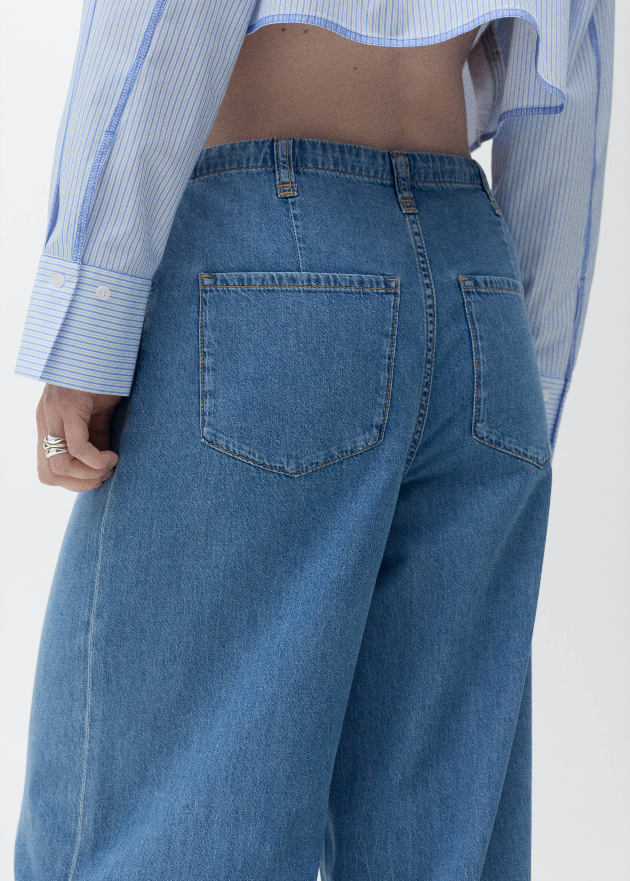 Wide leg denim trousers with belt - Details of the article 6