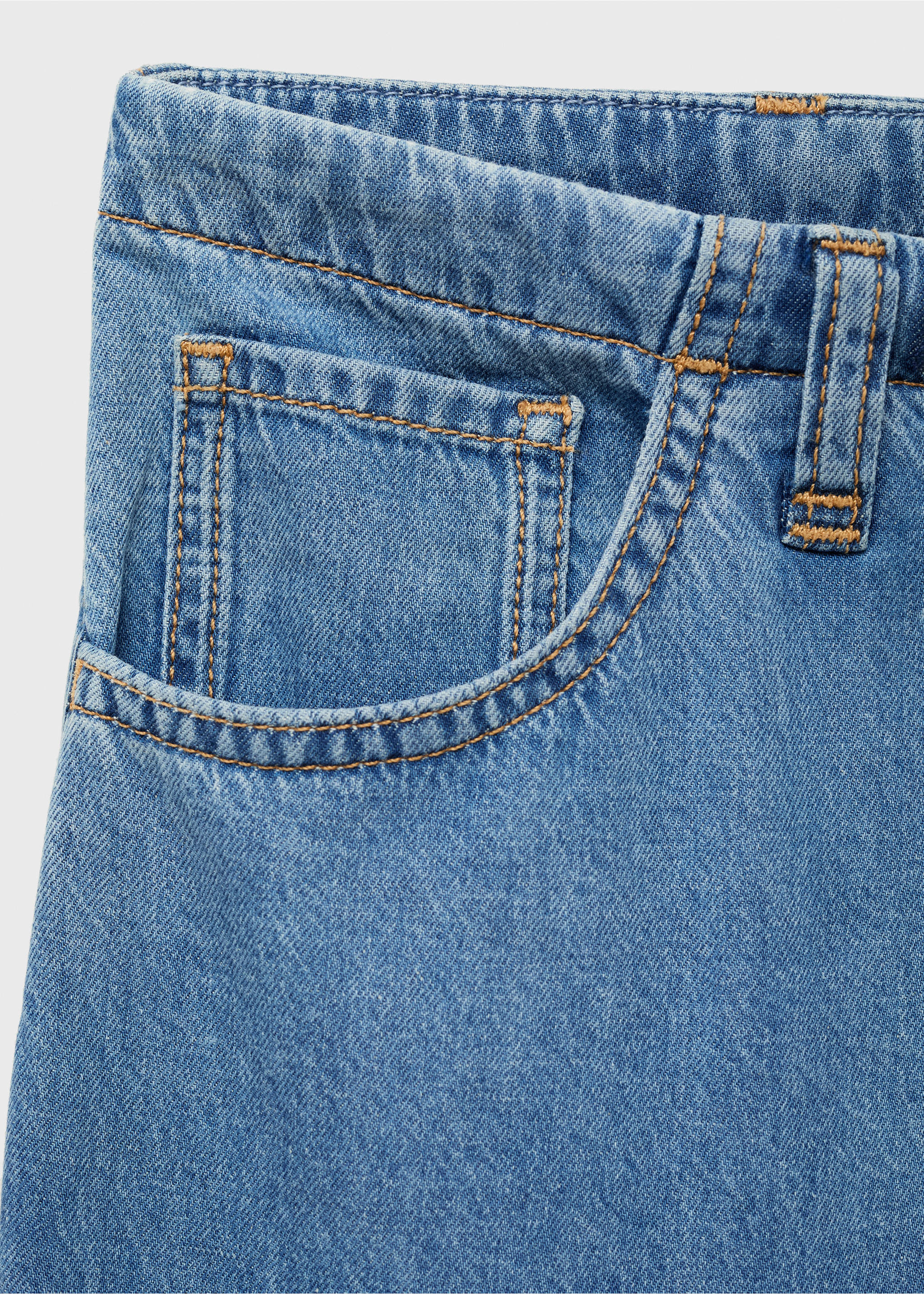 Wide leg denim trousers with belt - Details of the article 8, Medium Blue. Ref: 87037180-00.