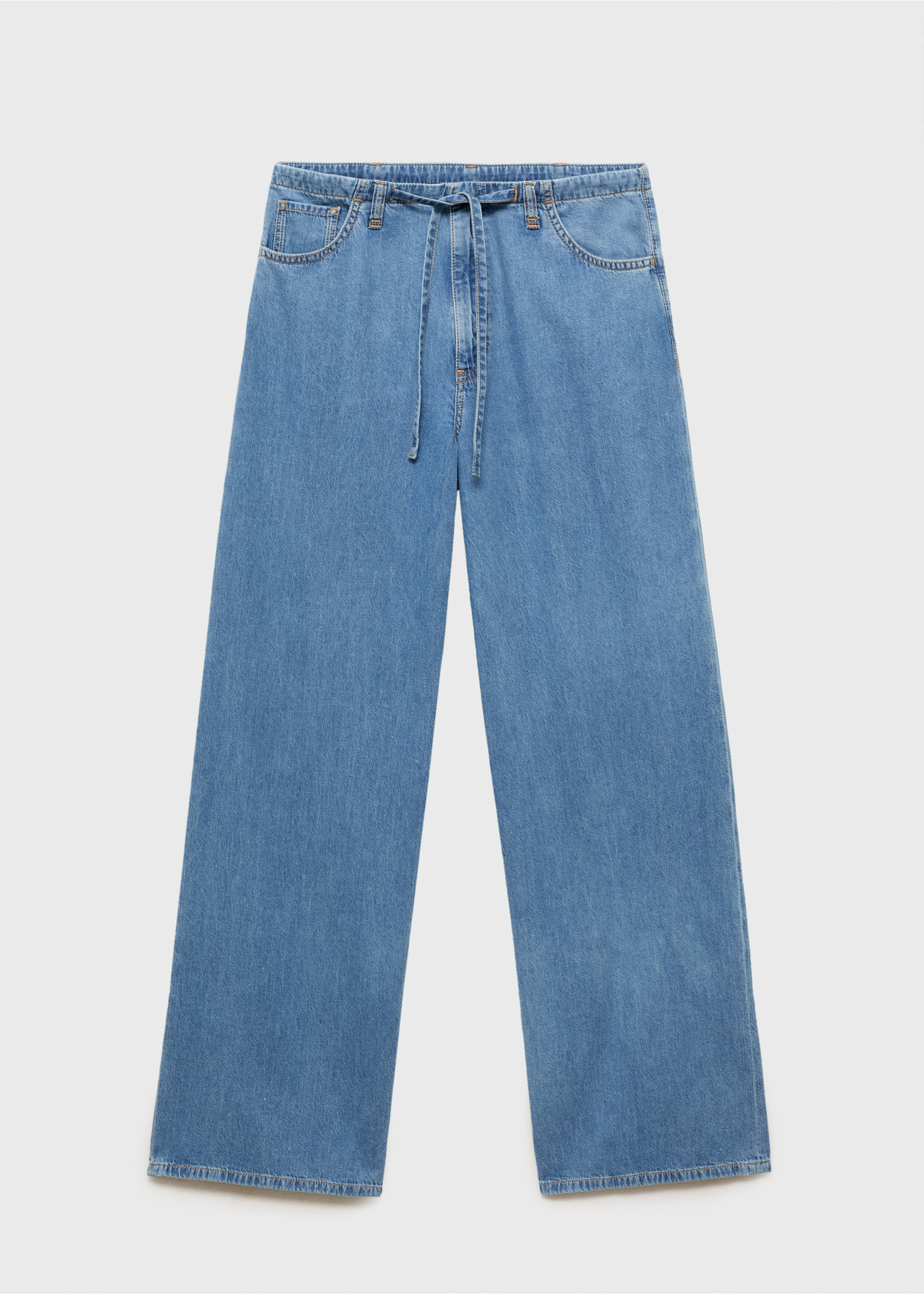 Wide leg denim trousers with belt - Article without model, Medium Blue. Ref: 87037180-00.