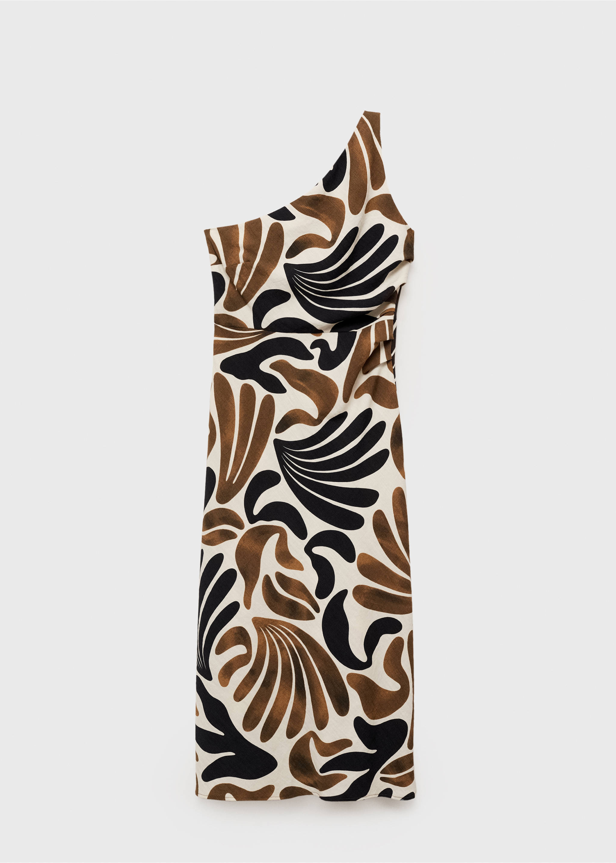 Printed dress with asymmetrical neck - Article without model, Brown. Ref: 87037182-00.