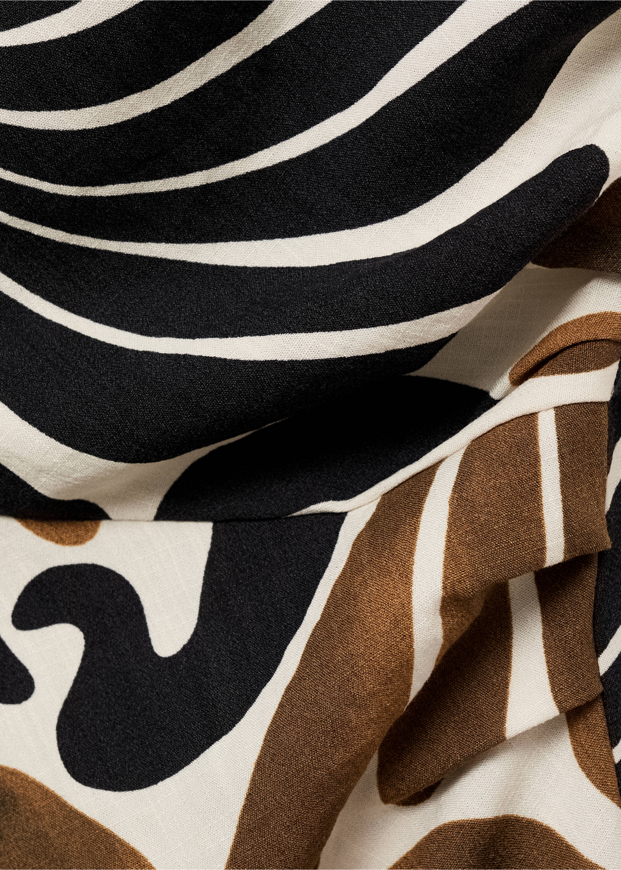 Printed dress with asymmetrical neck - Details of the article 8, Brown. Ref: 87037182-00.