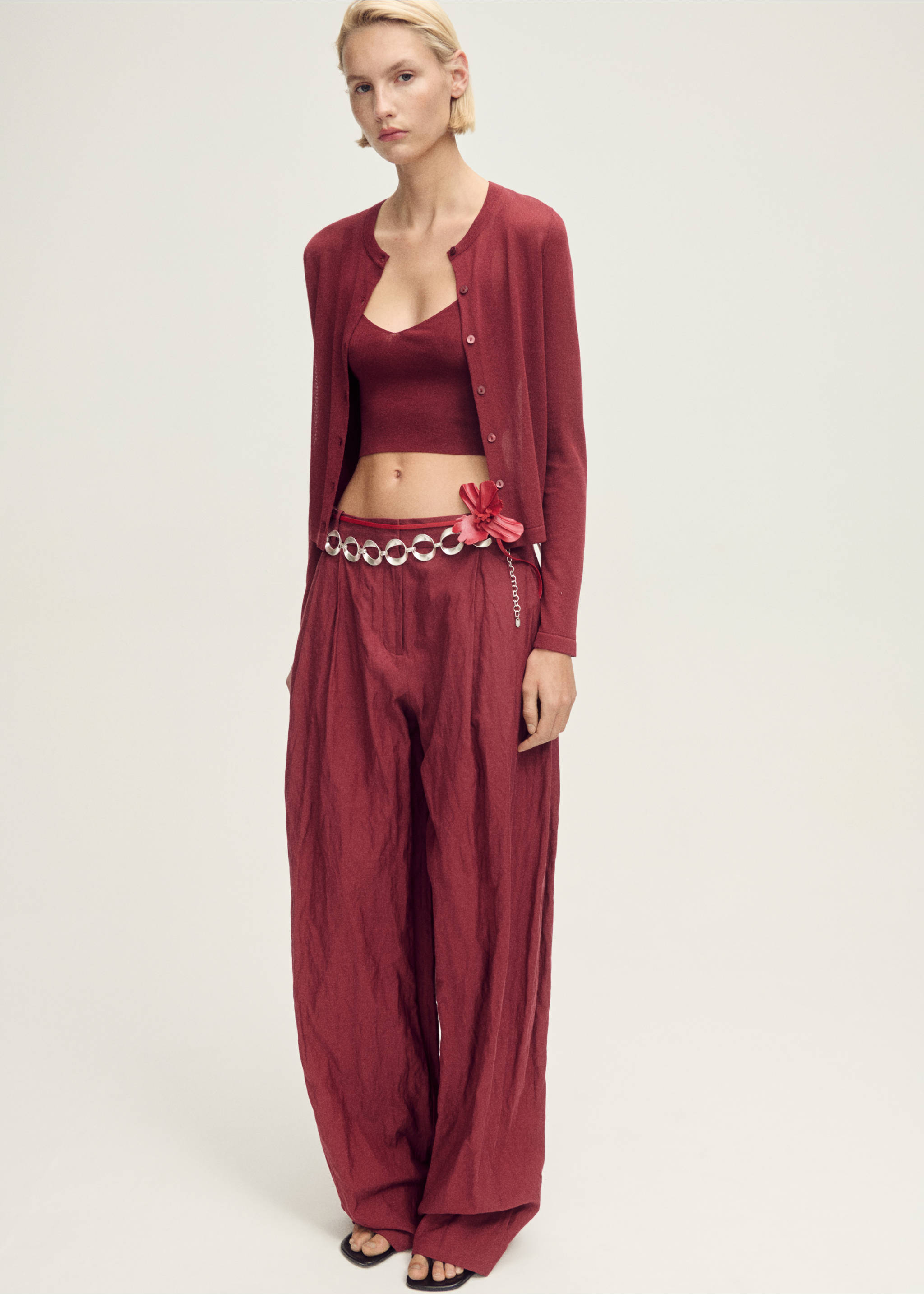 Fine-knit straight-fit cardigan - General plane, Burgundy. Ref: 87037190-00.