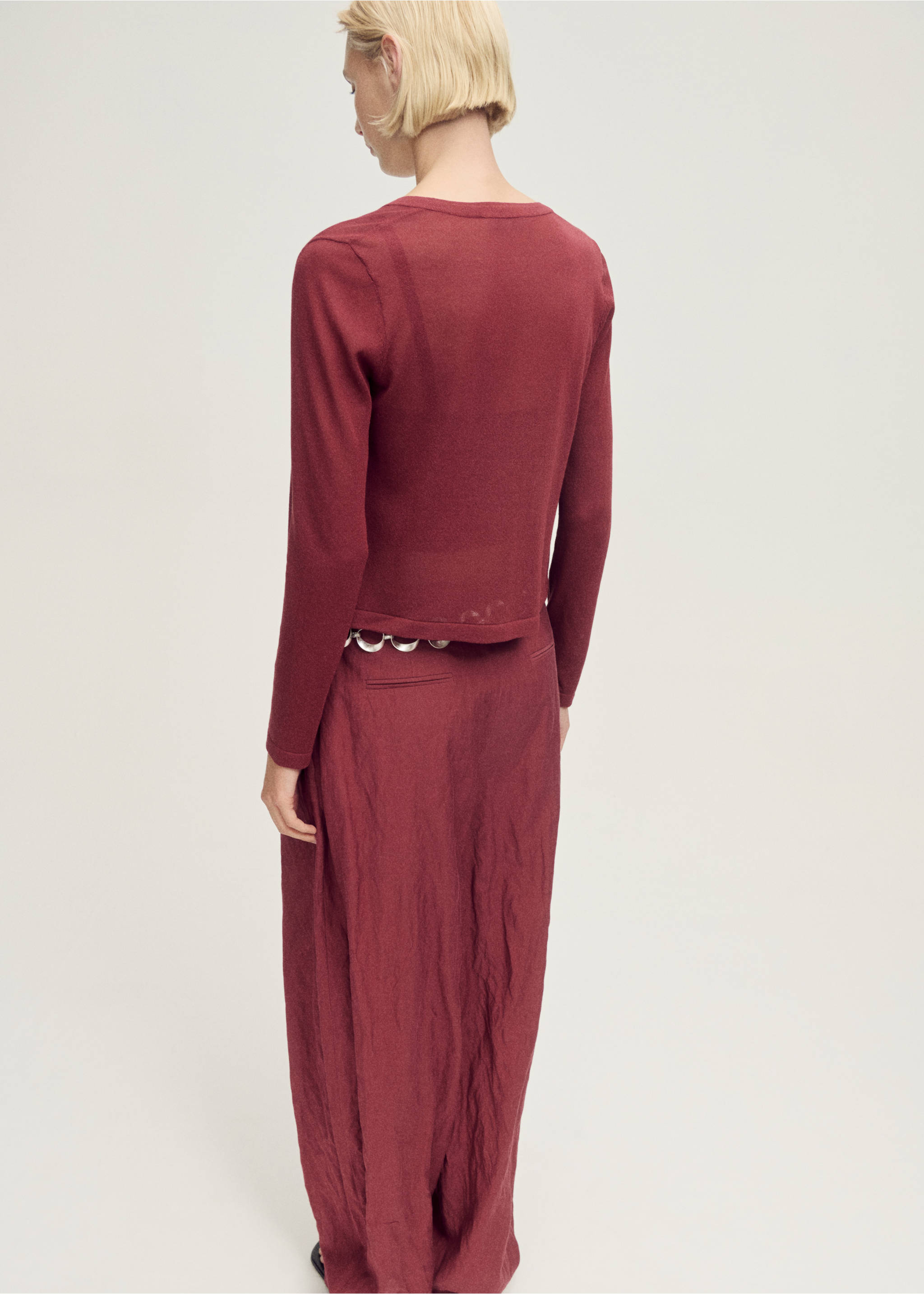 Fine-knit straight-fit cardigan - Reverse of the article, Burgundy. Ref: 87037190-00.