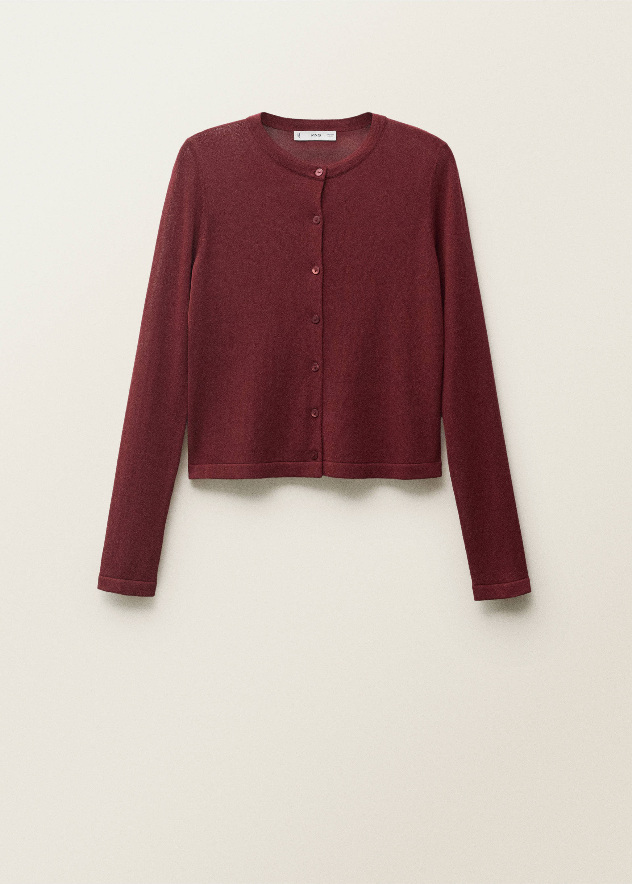 Fine-knit straight-fit cardigan - Article without model, Burgundy. Ref: 87037190-00.