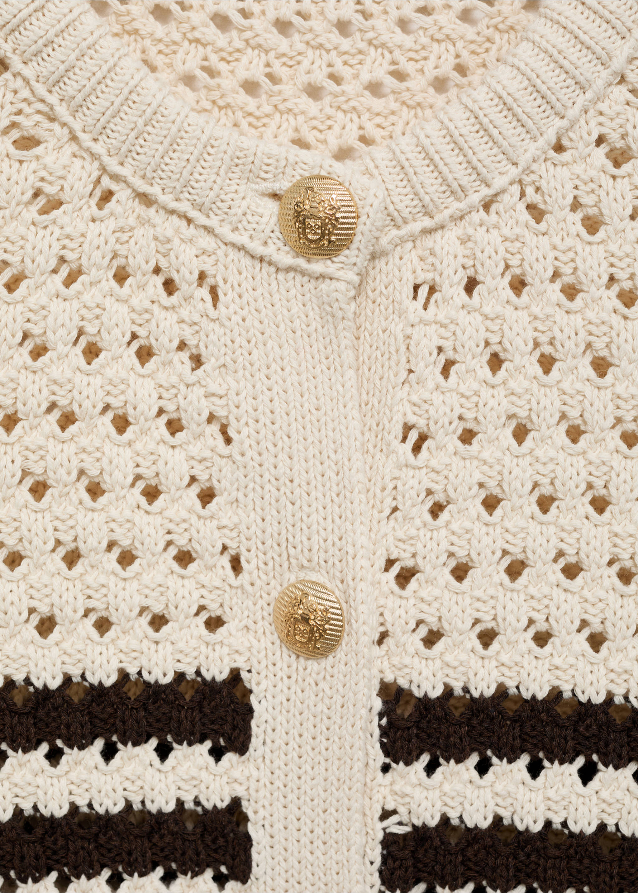 Cardigan maille ajourée rayures - Détail de l'article 8, Marron. Ref: 87037191-00.