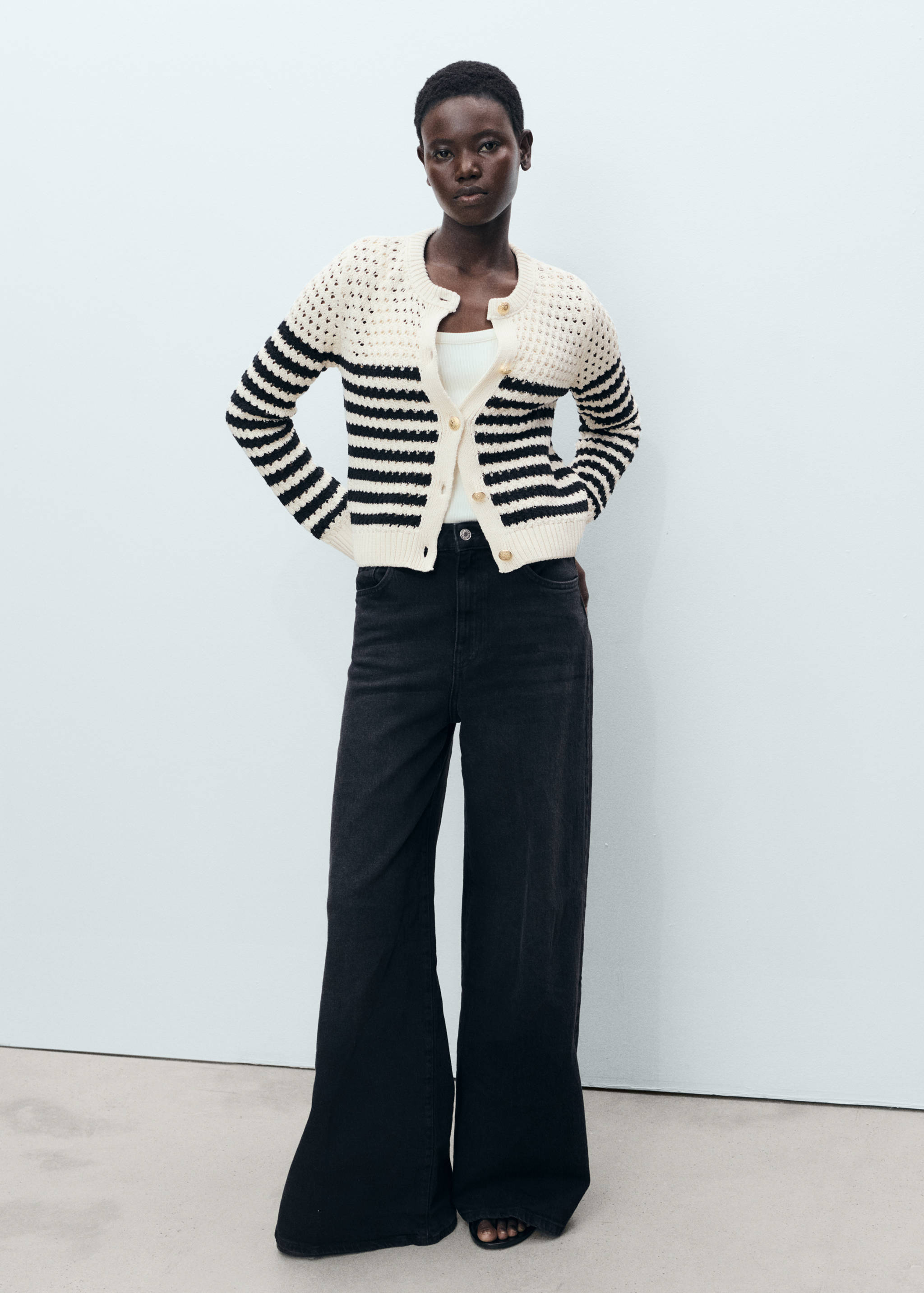 Cardigan maille ajourée rayures - Plan général