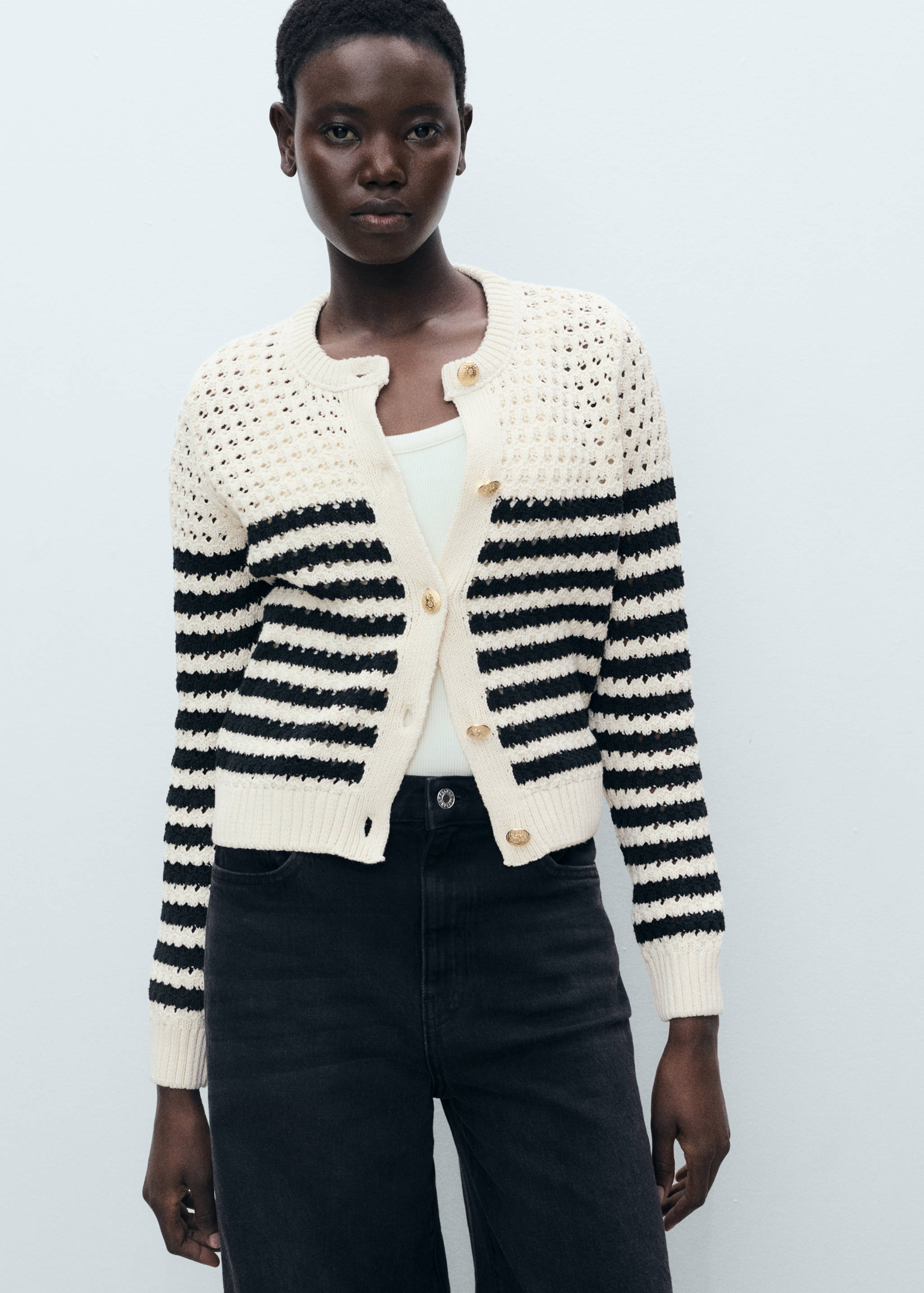 Cardigan maille ajourée rayures - Plan moyen