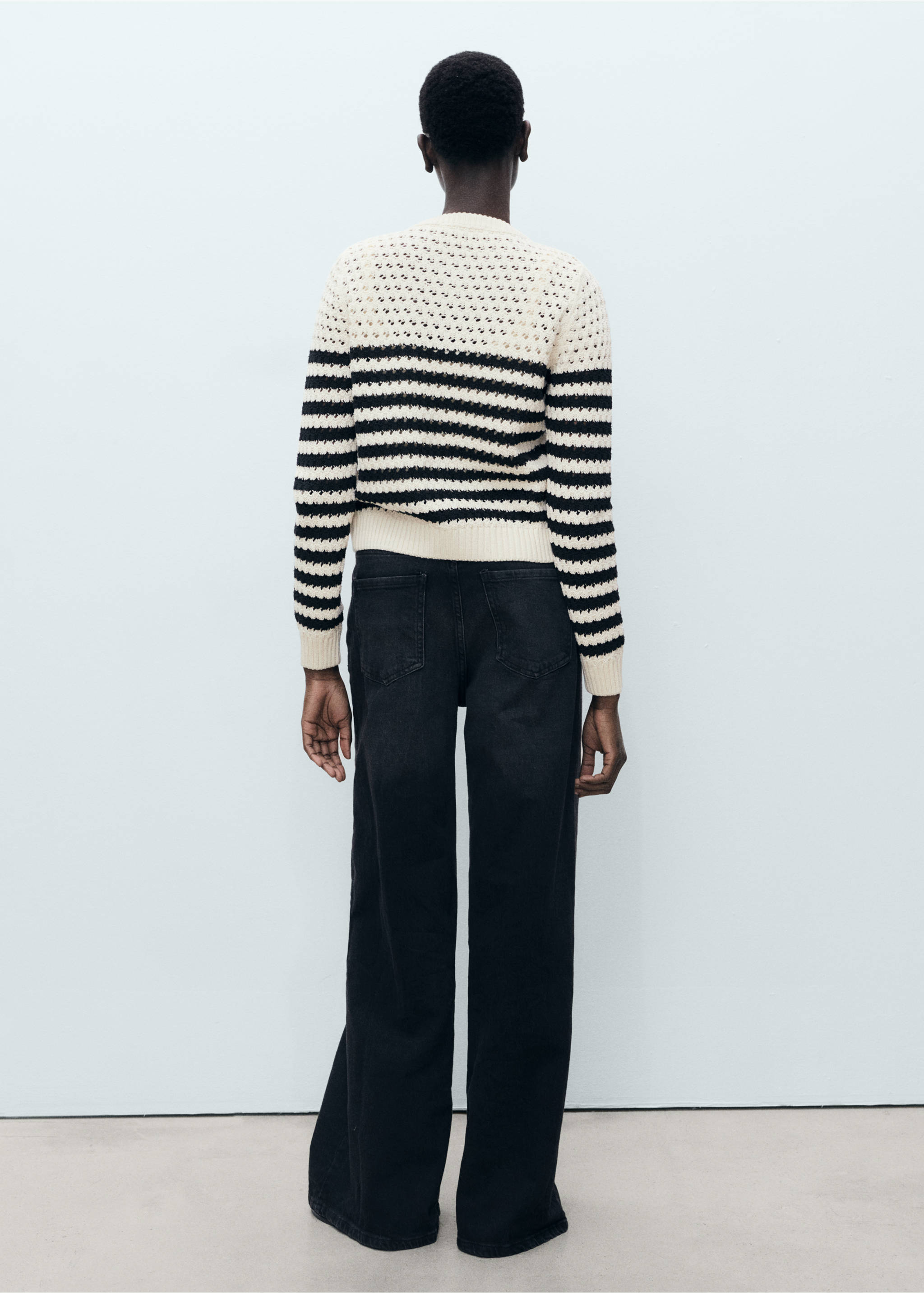 Striped openwork knitted cardigan - Reverse of the article, Navy. Ref: 87037191-00.