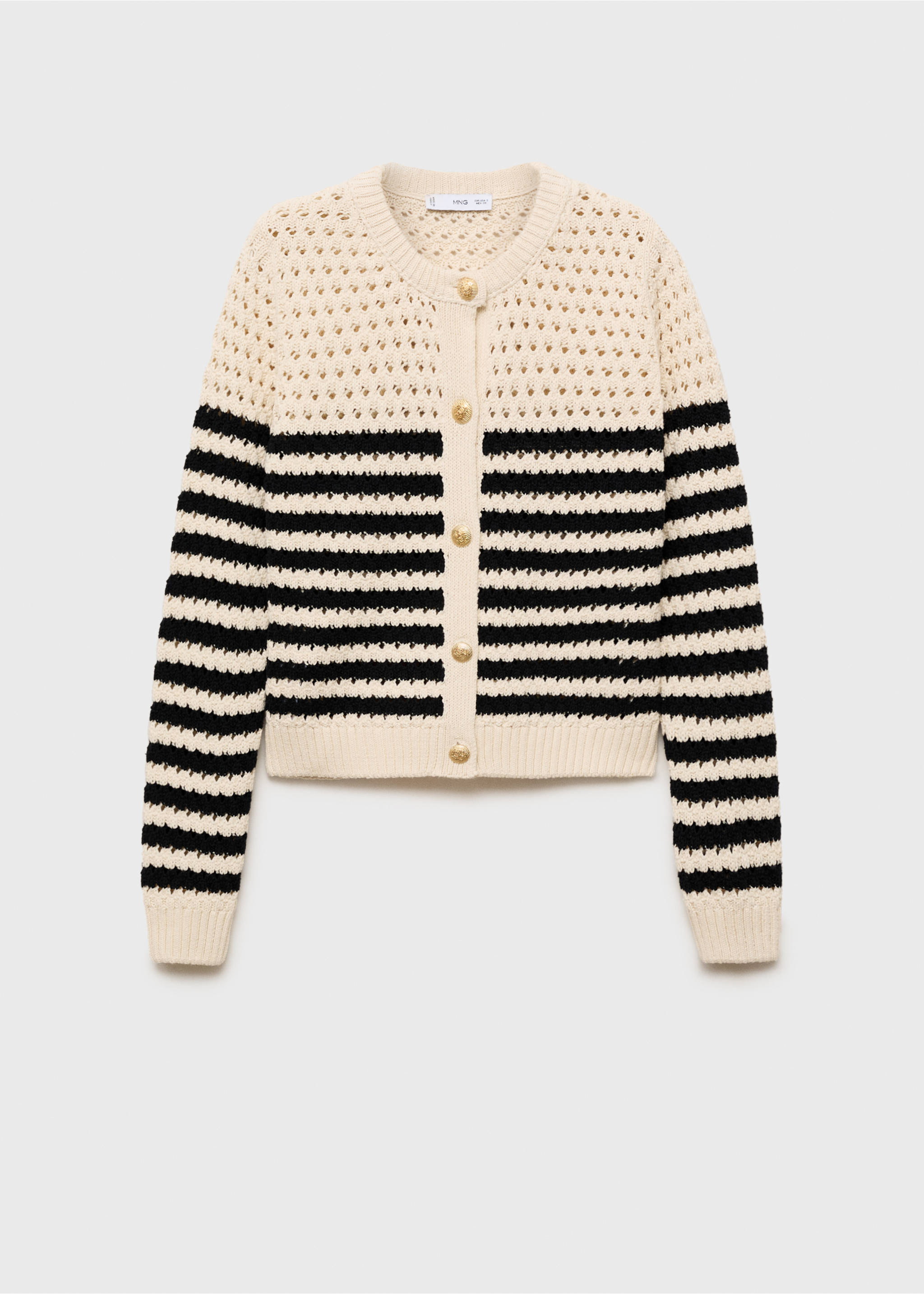 Striped openwork knitted cardigan - Article without model, Navy. Ref: 87037191-00.