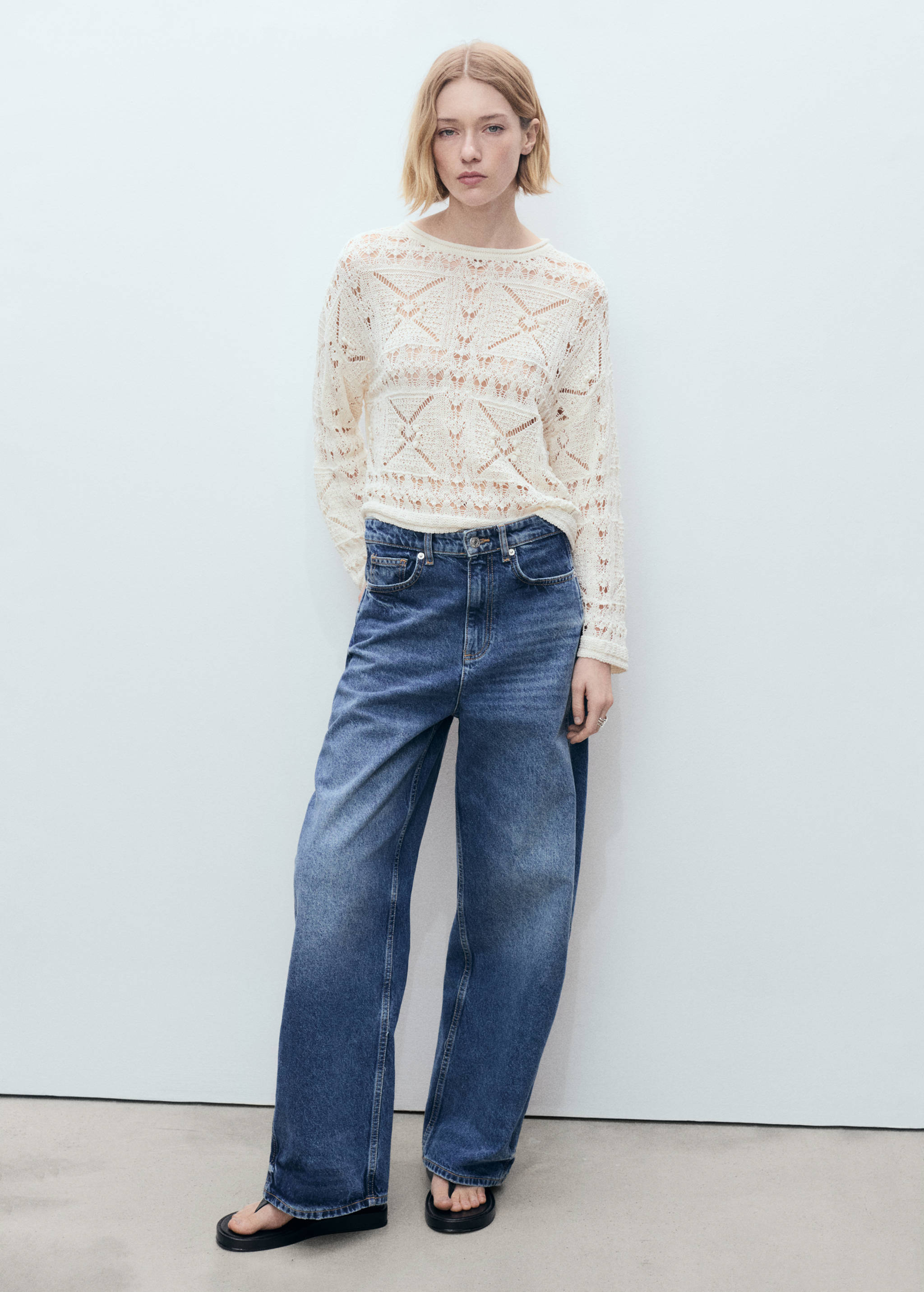 Oversized knitted sweater with lace accents - General plane