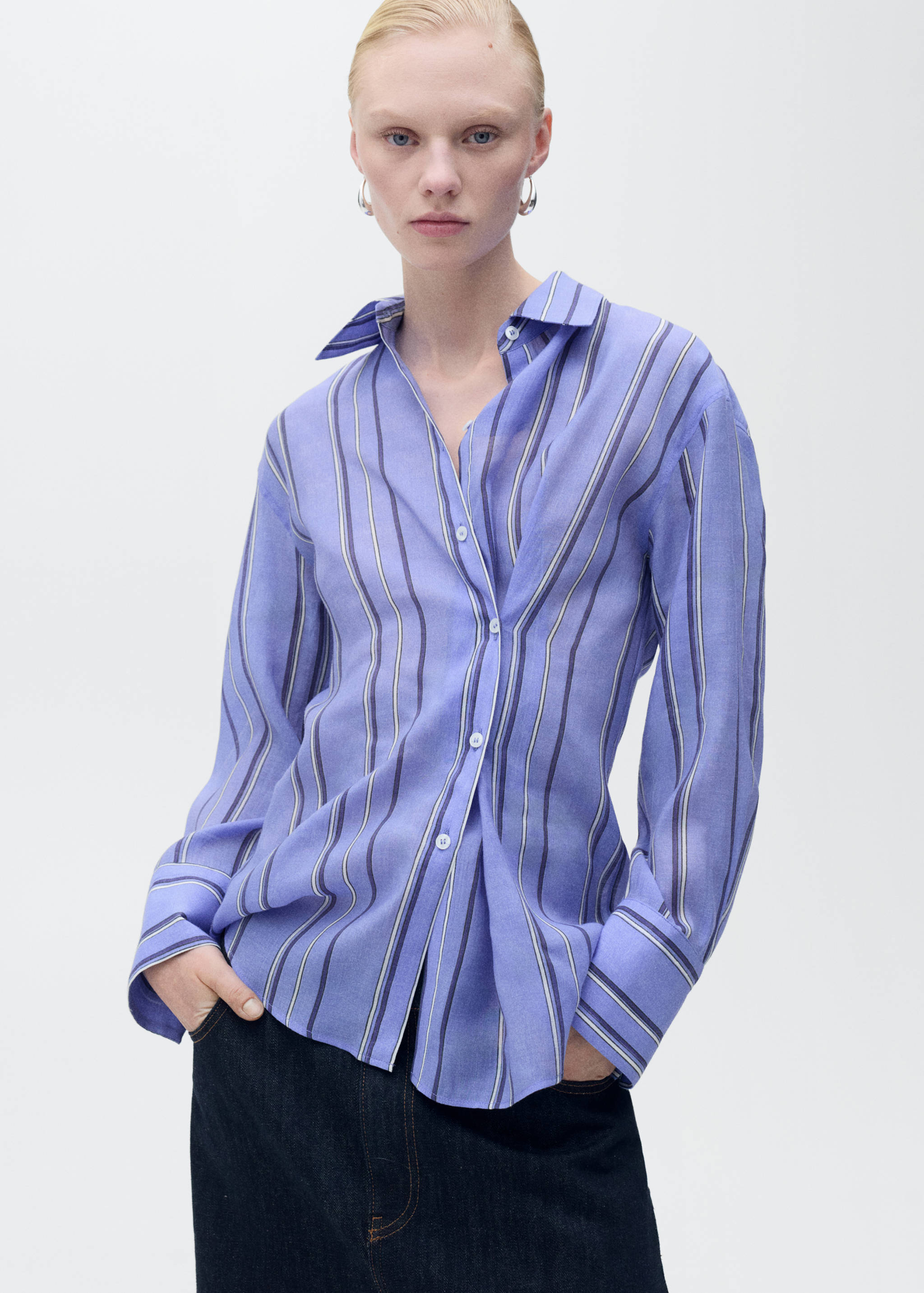 Striped shirt with multi-position closure - Medium plane