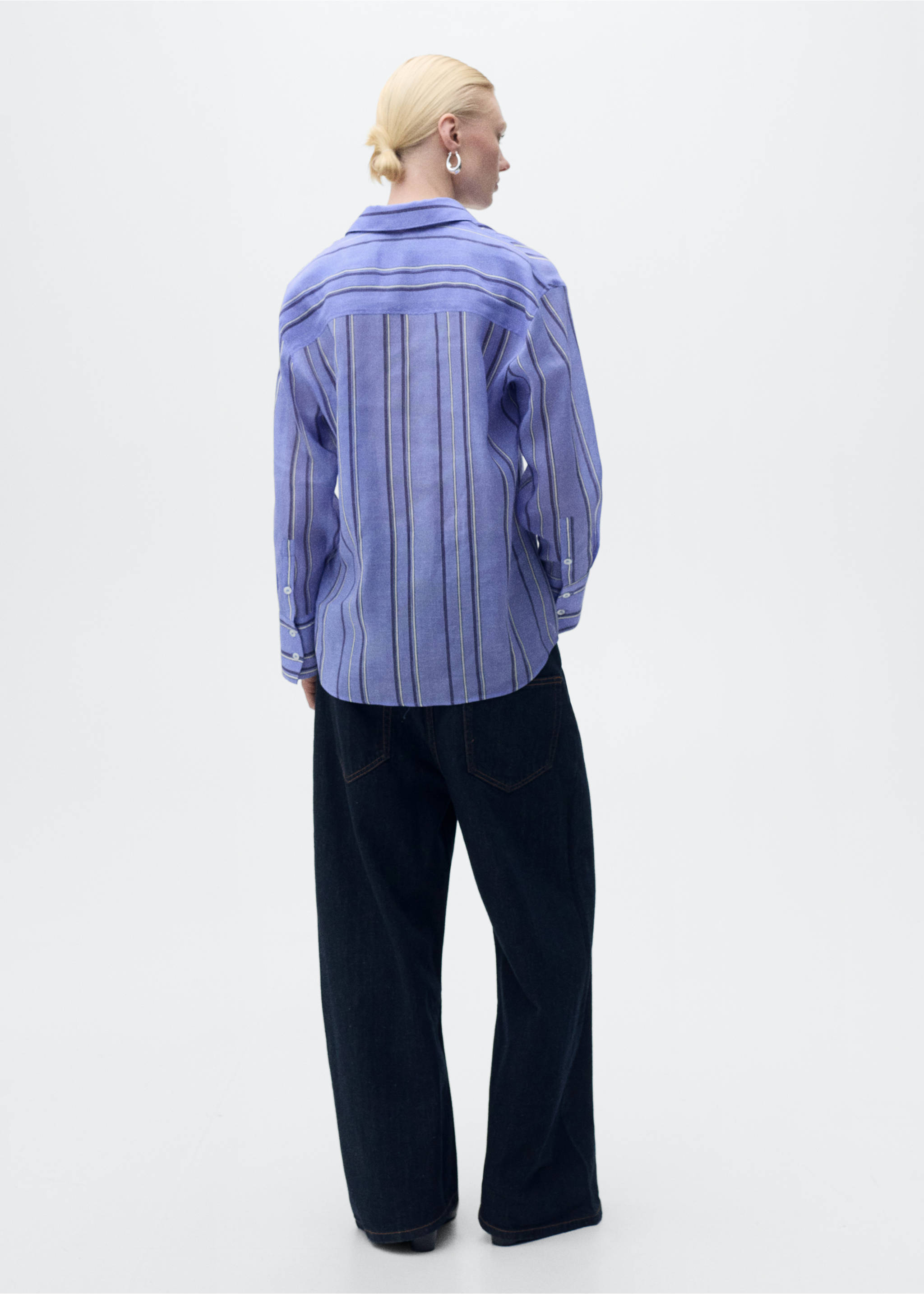 Striped shirt with multi-position closure - Reverse of the article, Blue. Ref: 87037194-00.