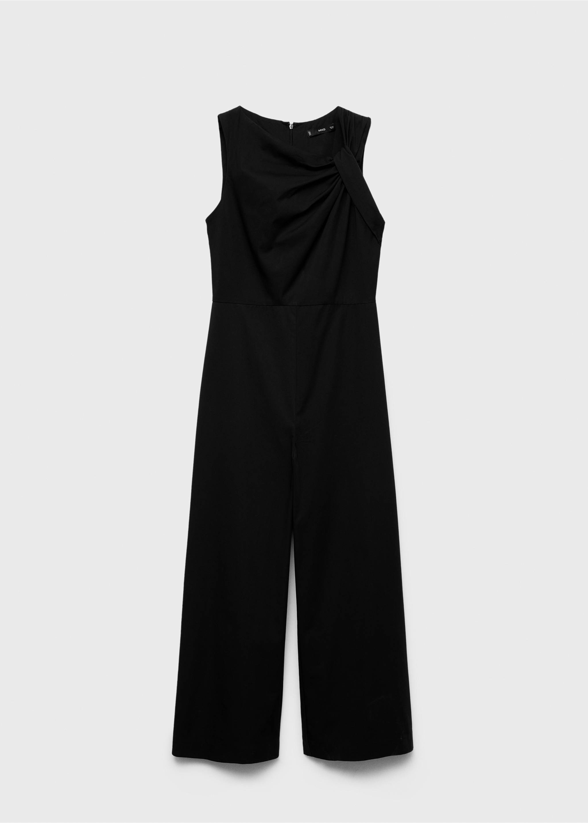 Long culotte jumpsuit with draped neck - Article without model, Black. Ref: 87037195-00.