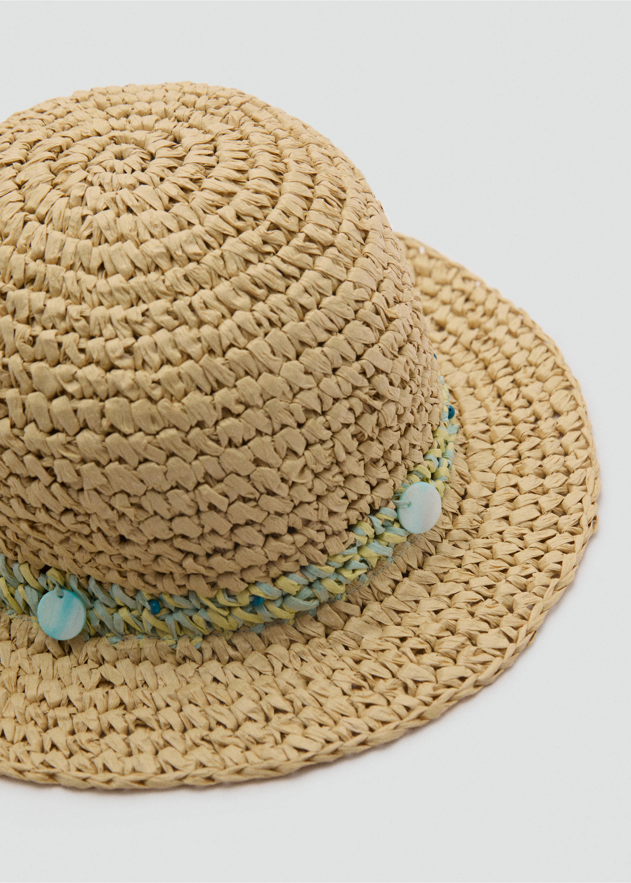 Raffia hoed met kralen - Middenvlak, Zand. Ref: 87037675-00.