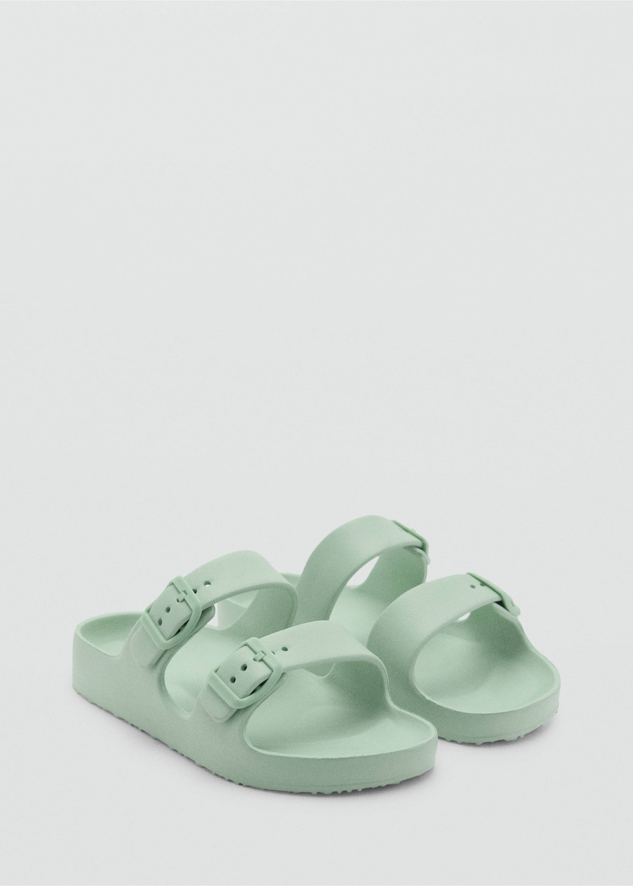 Flip-Flops mit Riemen und Schnalle - Mittlere Ansicht, Pastellgrün. Ref: 87037678-00.