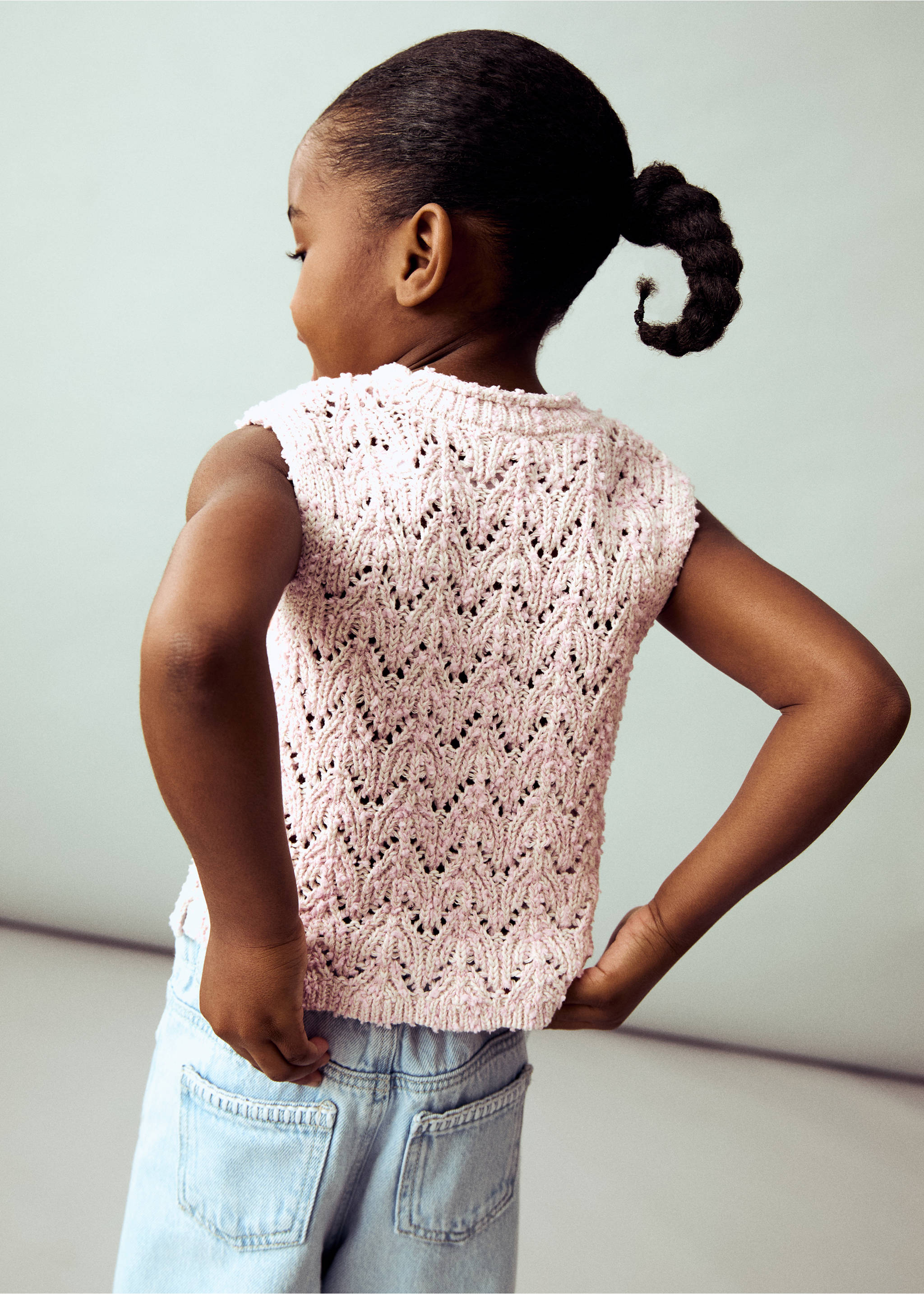 Openwork knit top - Medium plane, Pastel Pink. Ref: 87037698-00.